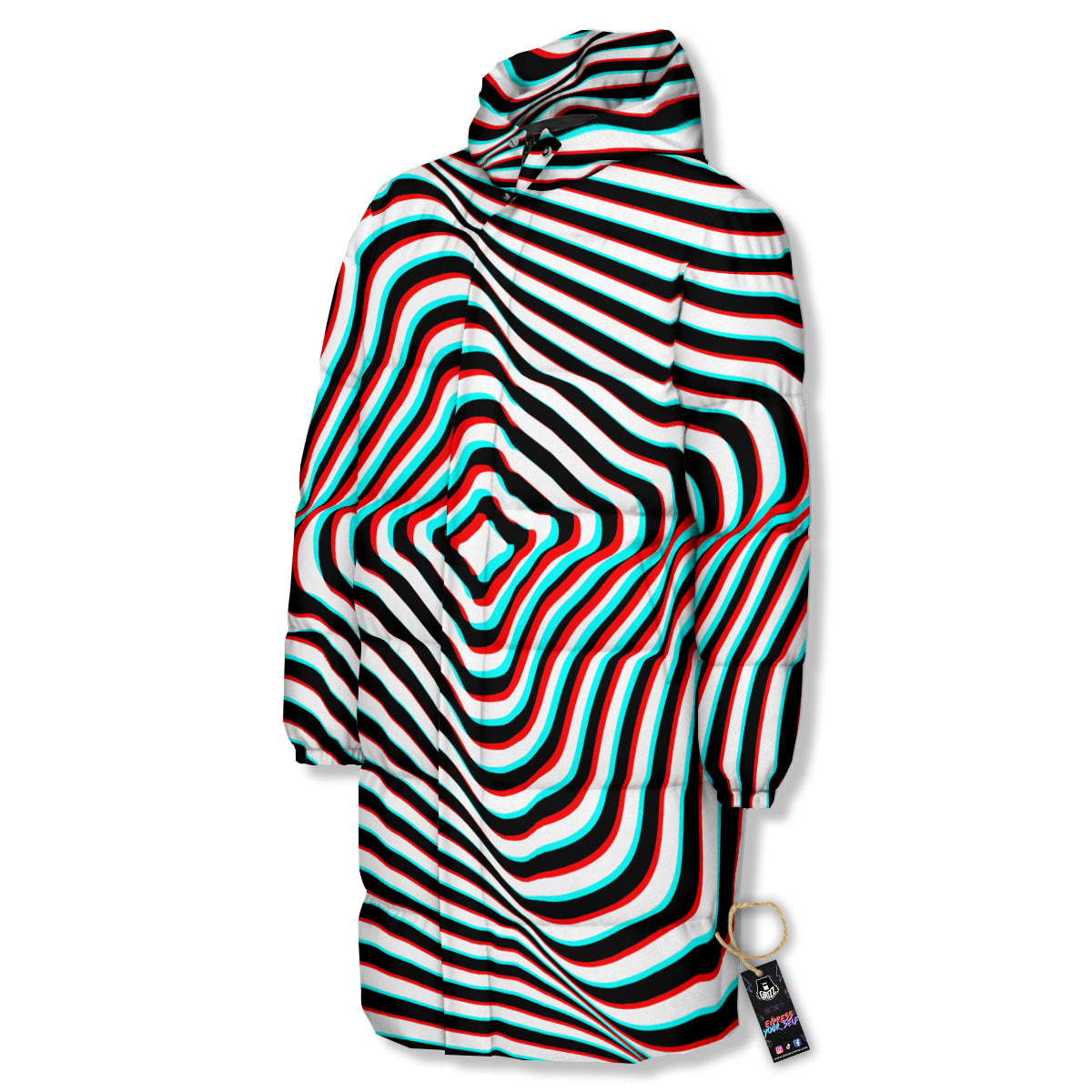 Illusion Anaglyph Optical Print Long Down Jacket-grizzshop