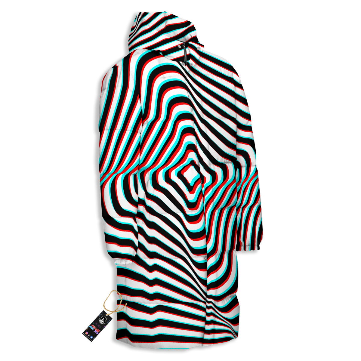 Illusion Anaglyph Optical Print Long Down Jacket-grizzshop