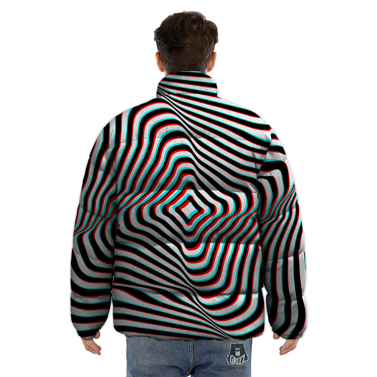 Illusion Anaglyph Optical Print Puffer Jacket-grizzshop