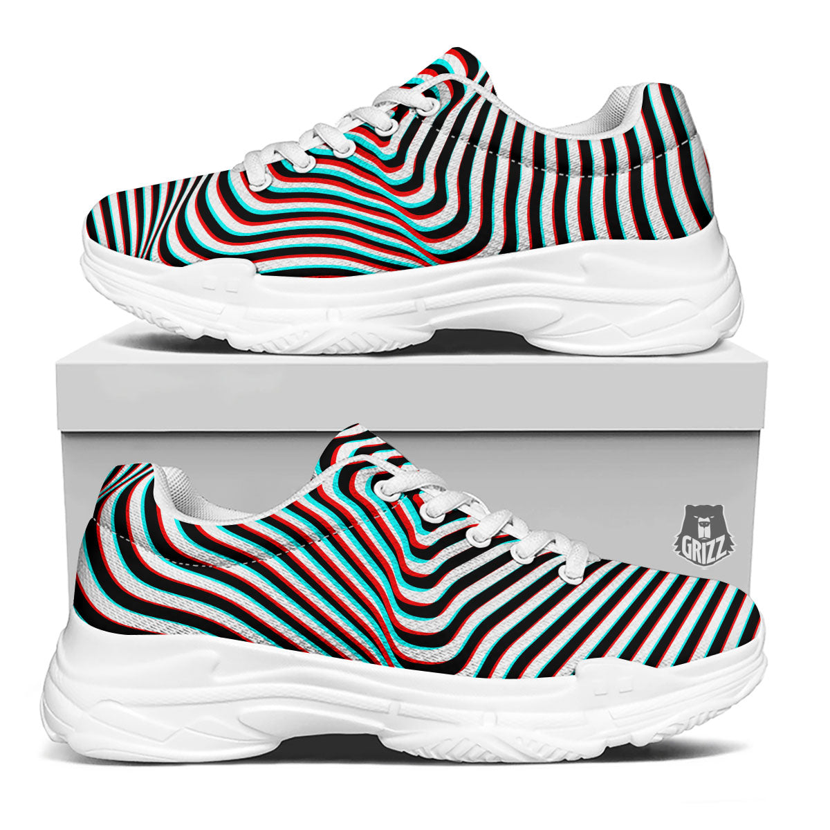 Illusion Anaglyph Optical Print White Chunky Shoes-grizzshop