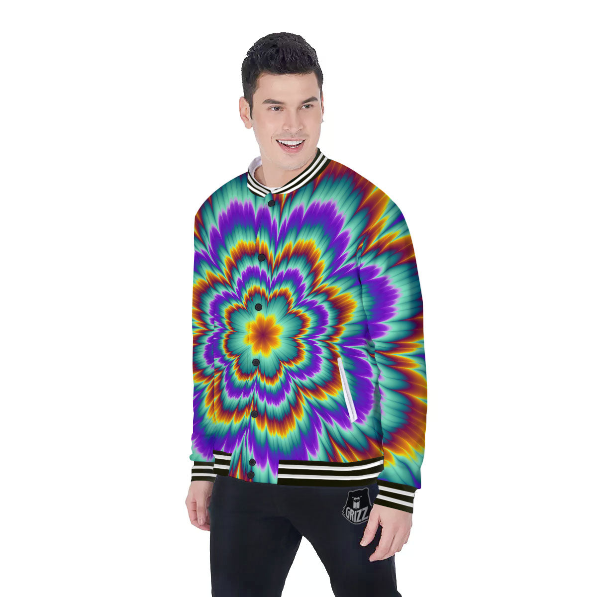 Illusion Optical Explosion Psychedelic Baseball Jacket-grizzshop