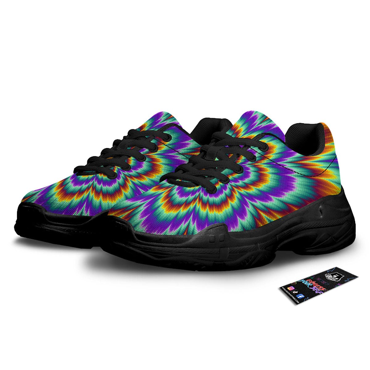 Illusion Optical Explosion Psychedelic Black Chunky Shoes-grizzshop