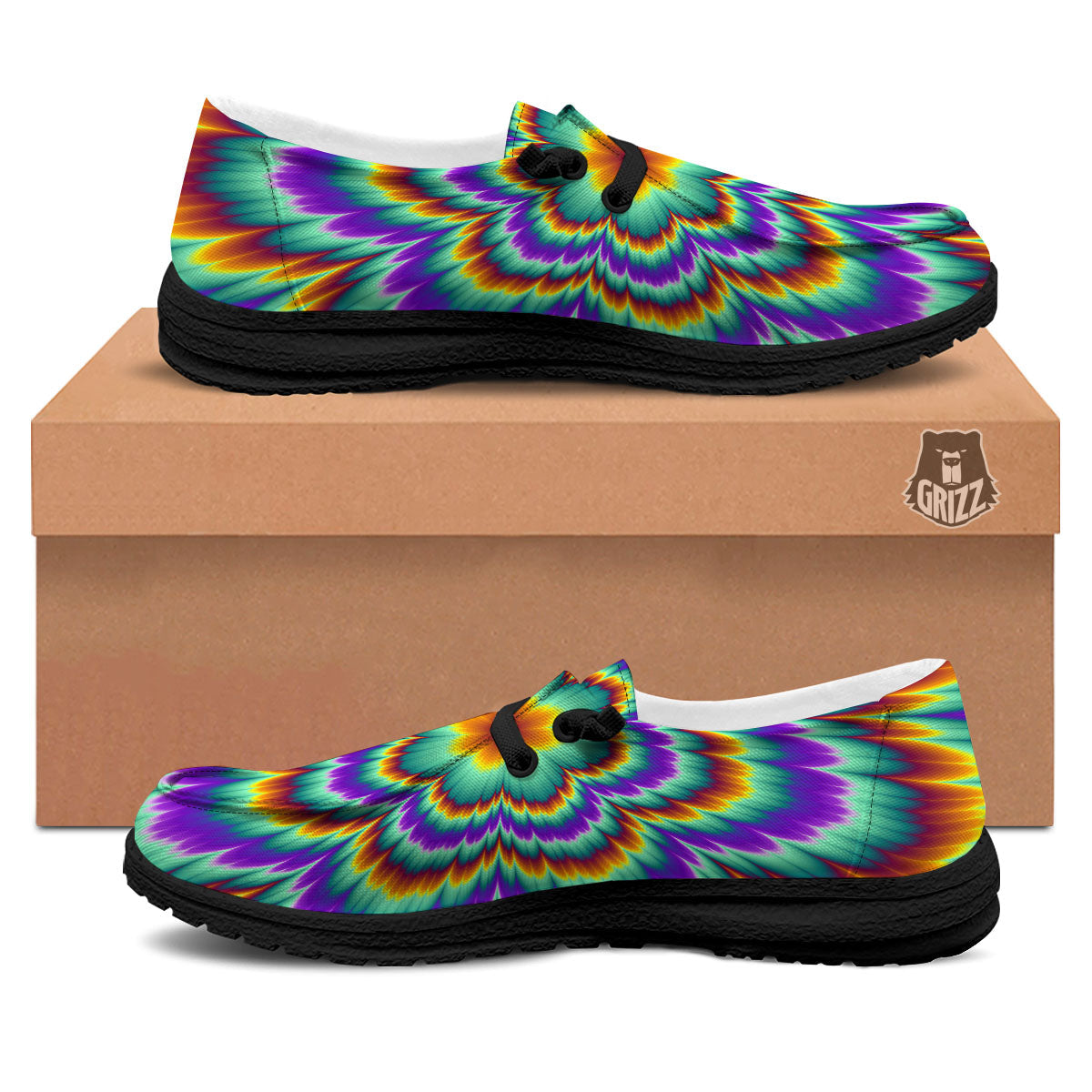 Illusion Optical Explosion Psychedelic Black Loafers-grizzshop
