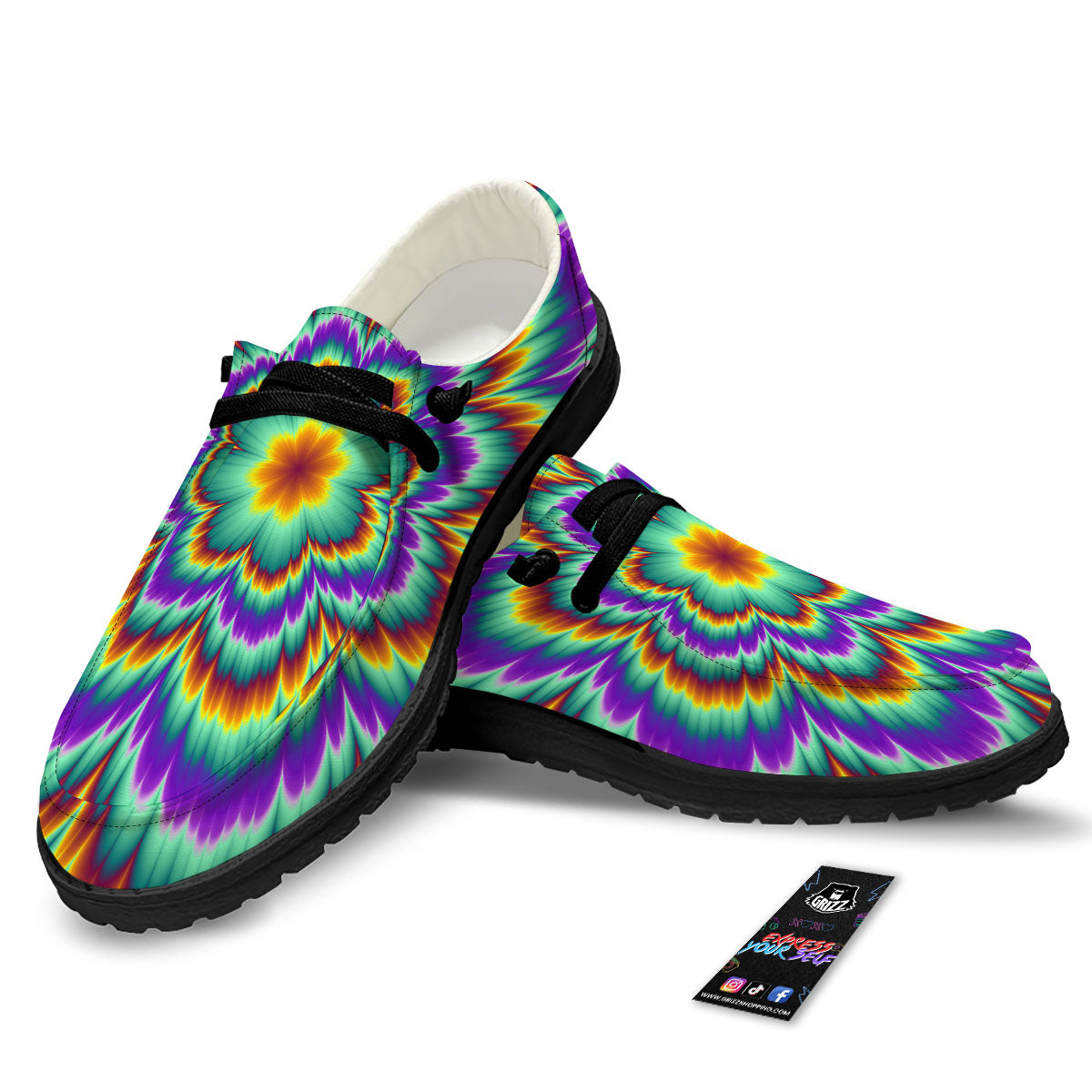 Illusion Optical Explosion Psychedelic Black Loafers-grizzshop