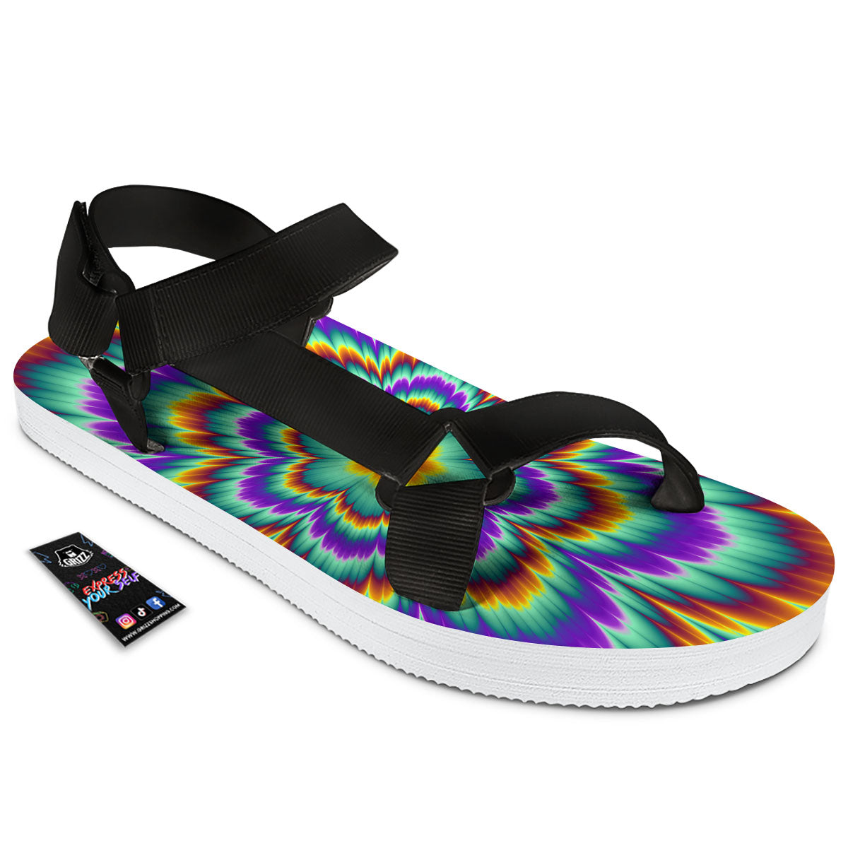 Illusion Optical Explosion Psychedelic Black Open Toe Sandals-grizzshop