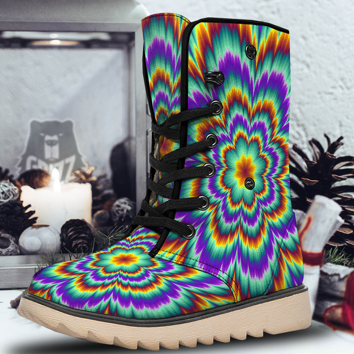 Illusion Optical Explosion Psychedelic Snow Boots-grizzshop