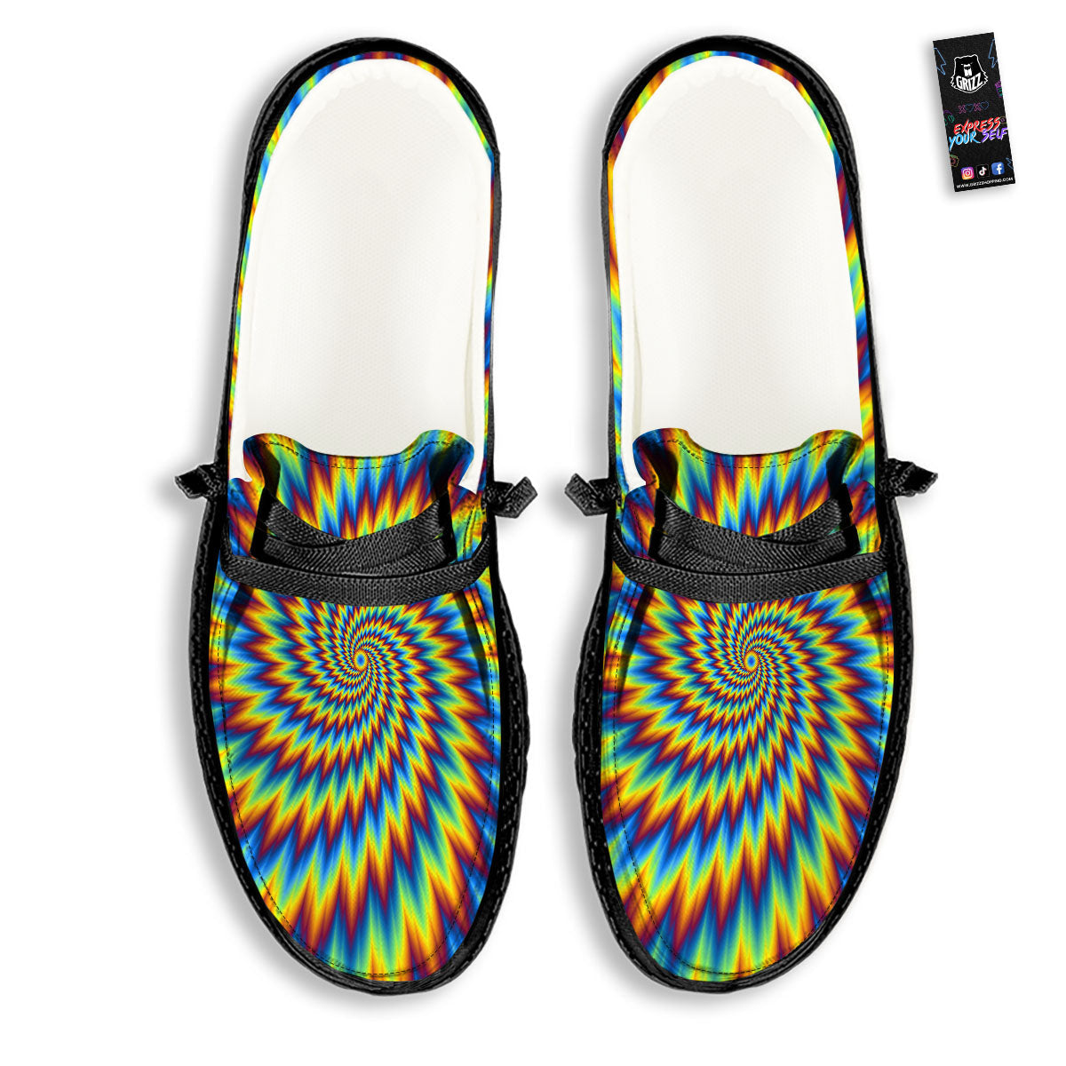 Illusion Optical Psychedelic Expansion Black Loafers-grizzshop