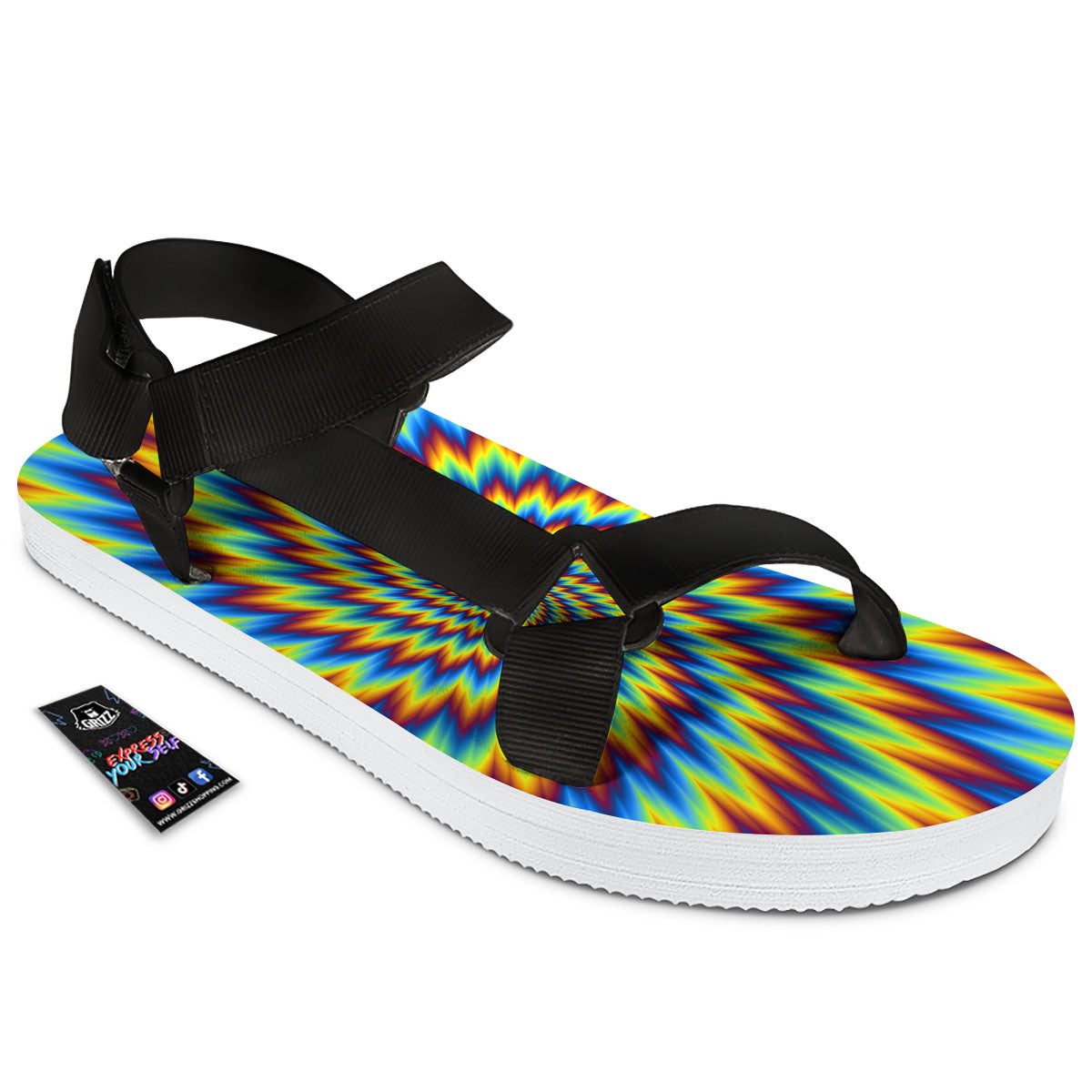 Illusion Optical Psychedelic Expansion Black Open Toe Sandals-grizzshop