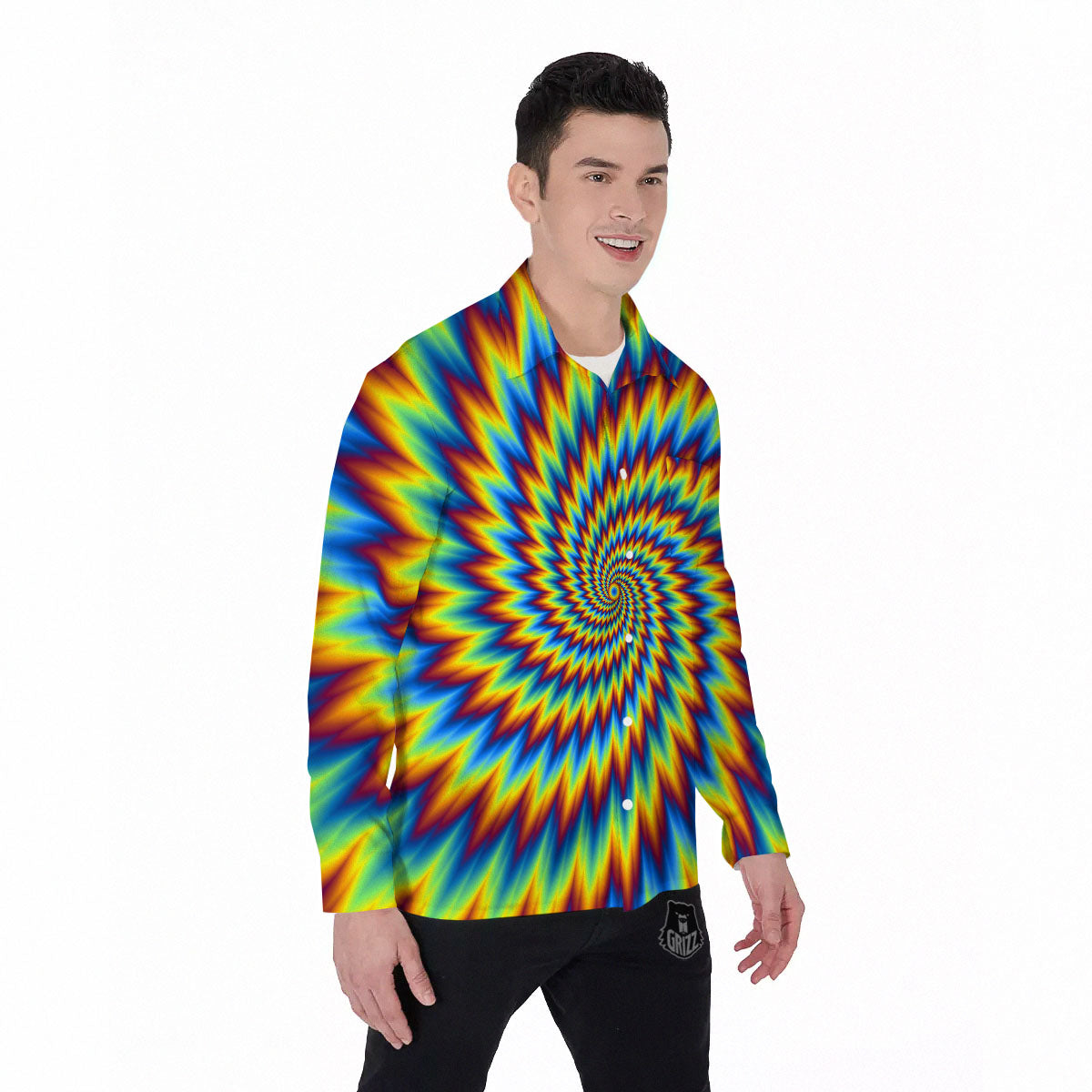 Illusion Optical Psychedelic Expansion Men's Long Sleeve Shirts-grizzshop