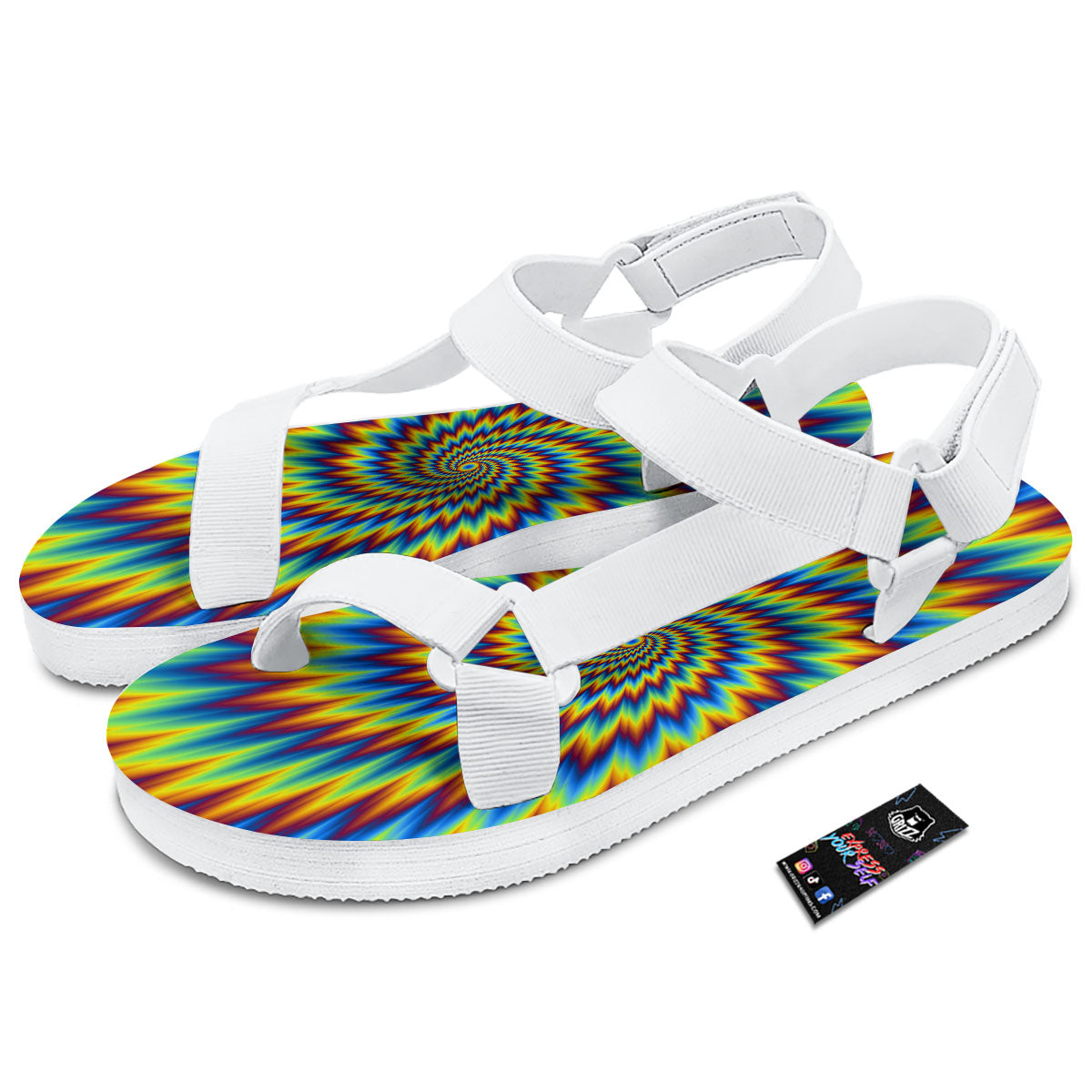 Illusion Optical Psychedelic Expansion White Open Toe Sandals-grizzshop