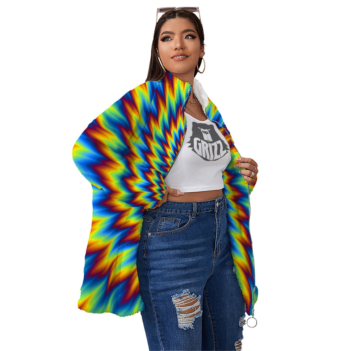 Illusion Optical Psychedelic Expansion Women's Sherpa Jacket-grizzshop