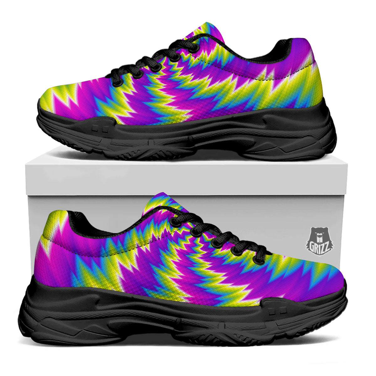 Illusion Optical Psychedelic Radiant Black Chunky Shoes-grizzshop