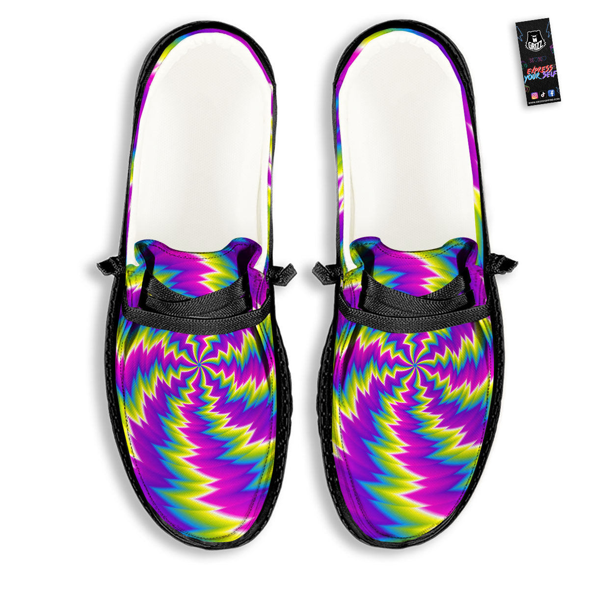 Illusion Optical Psychedelic Radiant Black Loafers-grizzshop