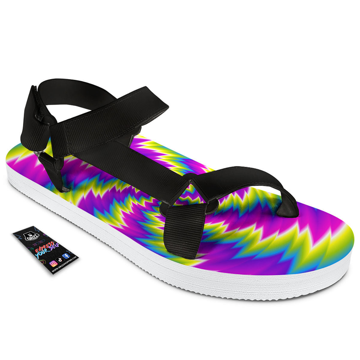 Illusion Optical Psychedelic Radiant Black Open Toe Sandals-grizzshop