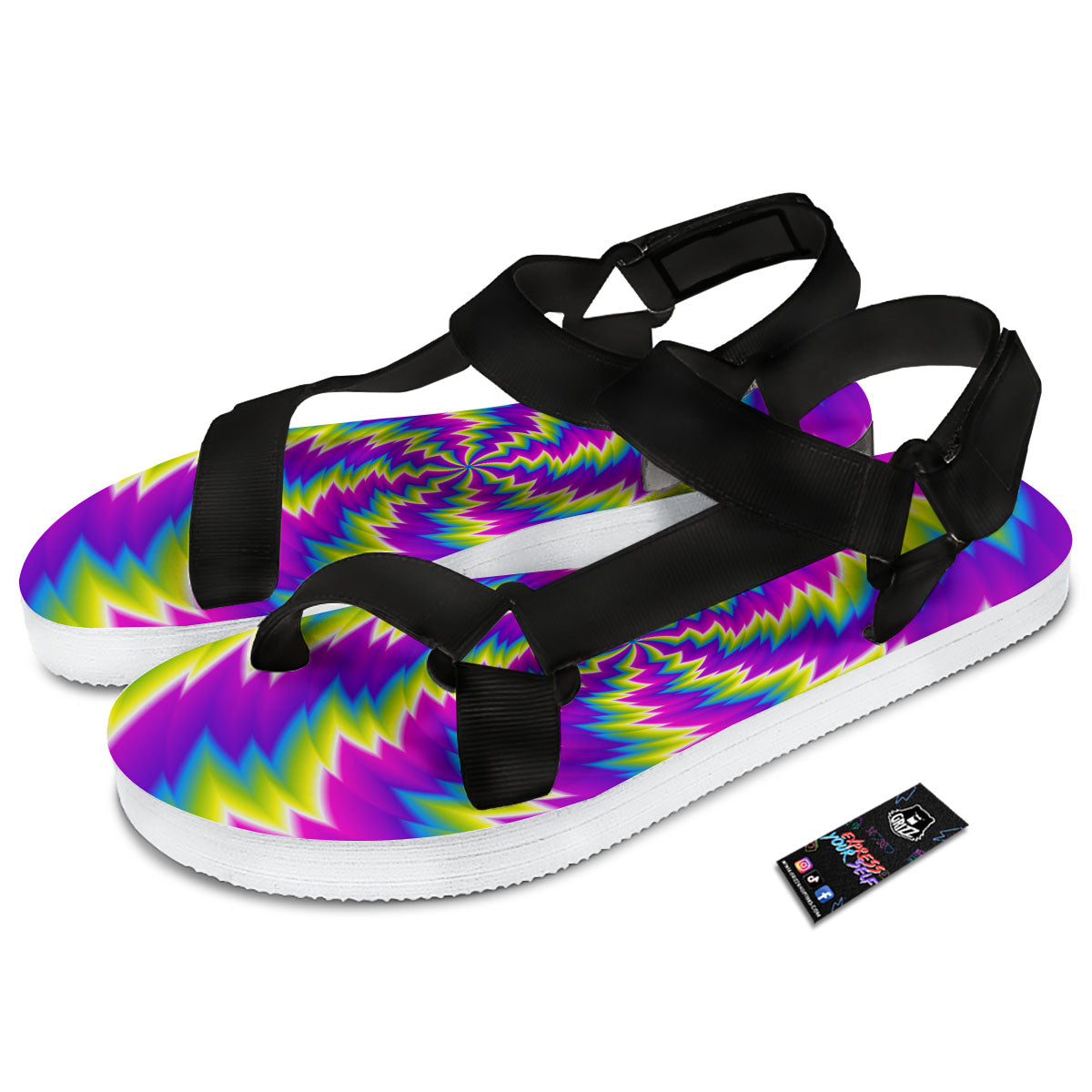 Illusion Optical Psychedelic Radiant Black Open Toe Sandals-grizzshop