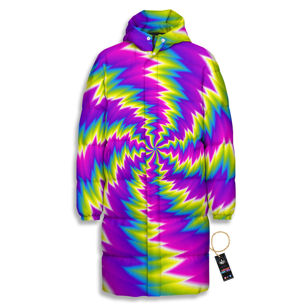 Illusion Optical Psychedelic Radiant Long Down Jacket-grizzshop