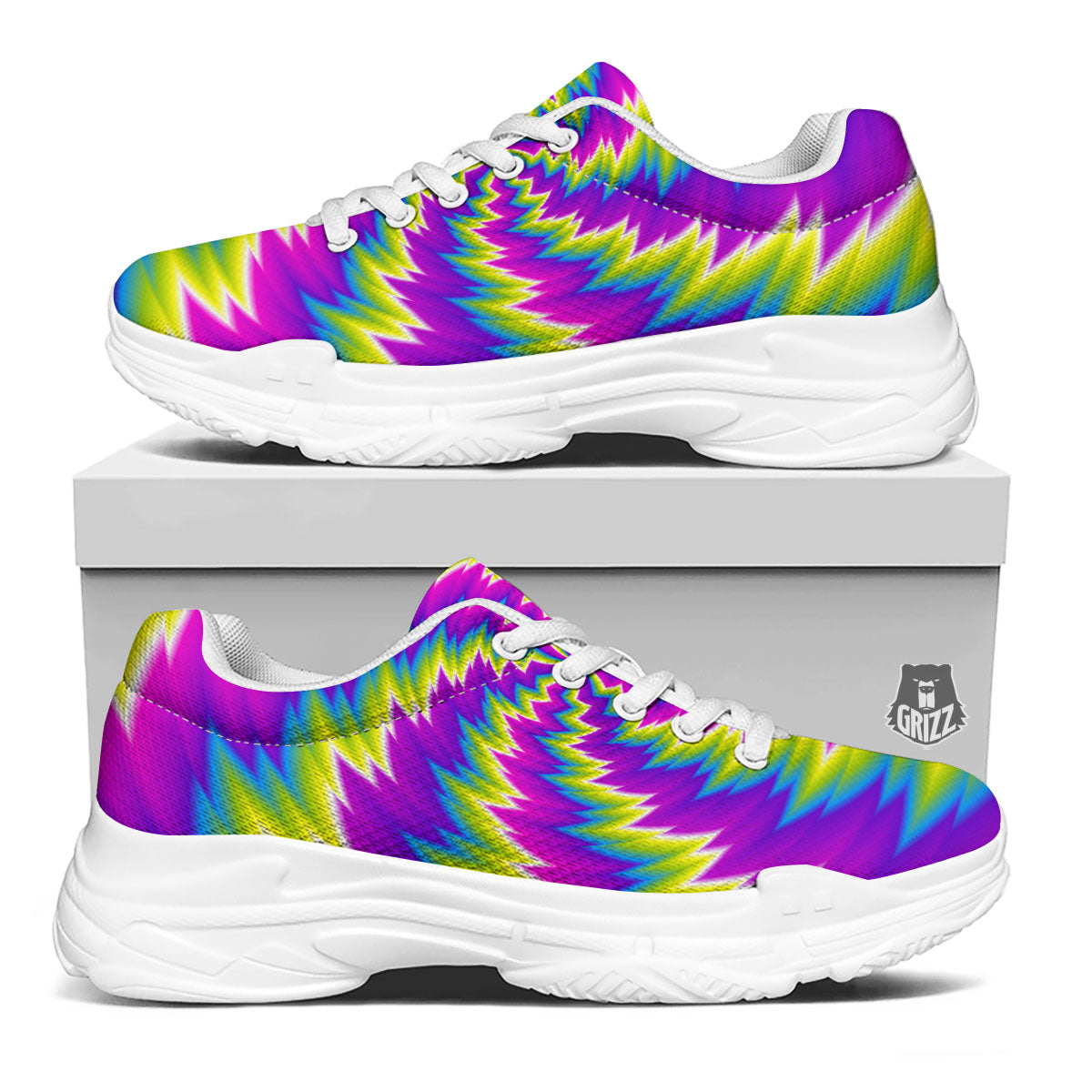 Illusion Optical Psychedelic Radiant White Chunky Shoes-grizzshop