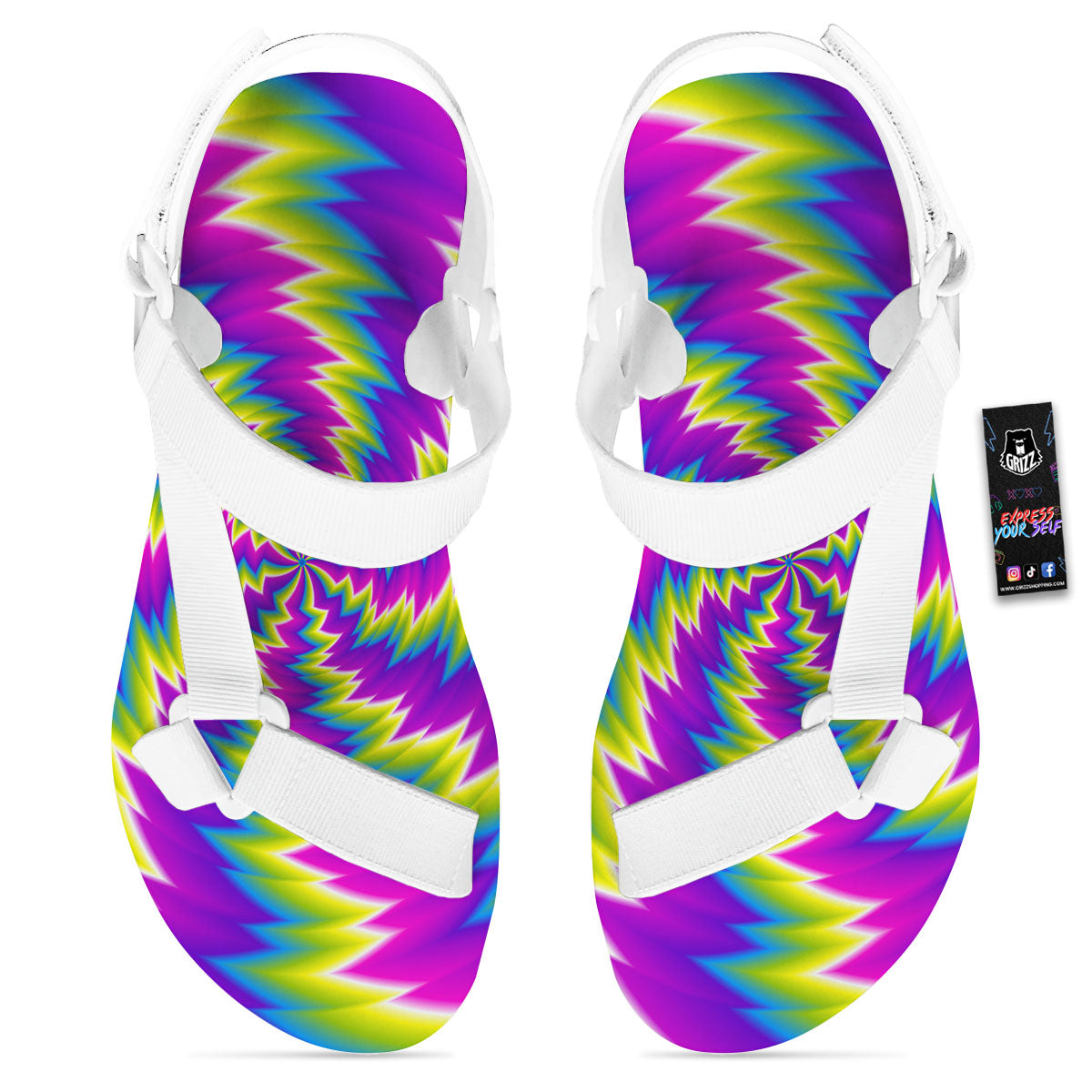 Illusion Optical Psychedelic Radiant White Open Toe Sandals-grizzshop