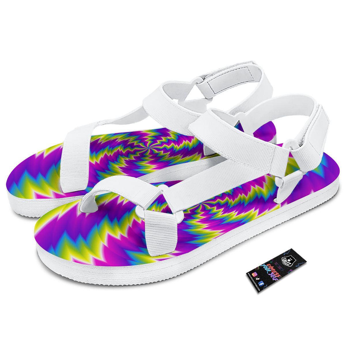 Illusion Optical Psychedelic Radiant White Open Toe Sandals-grizzshop