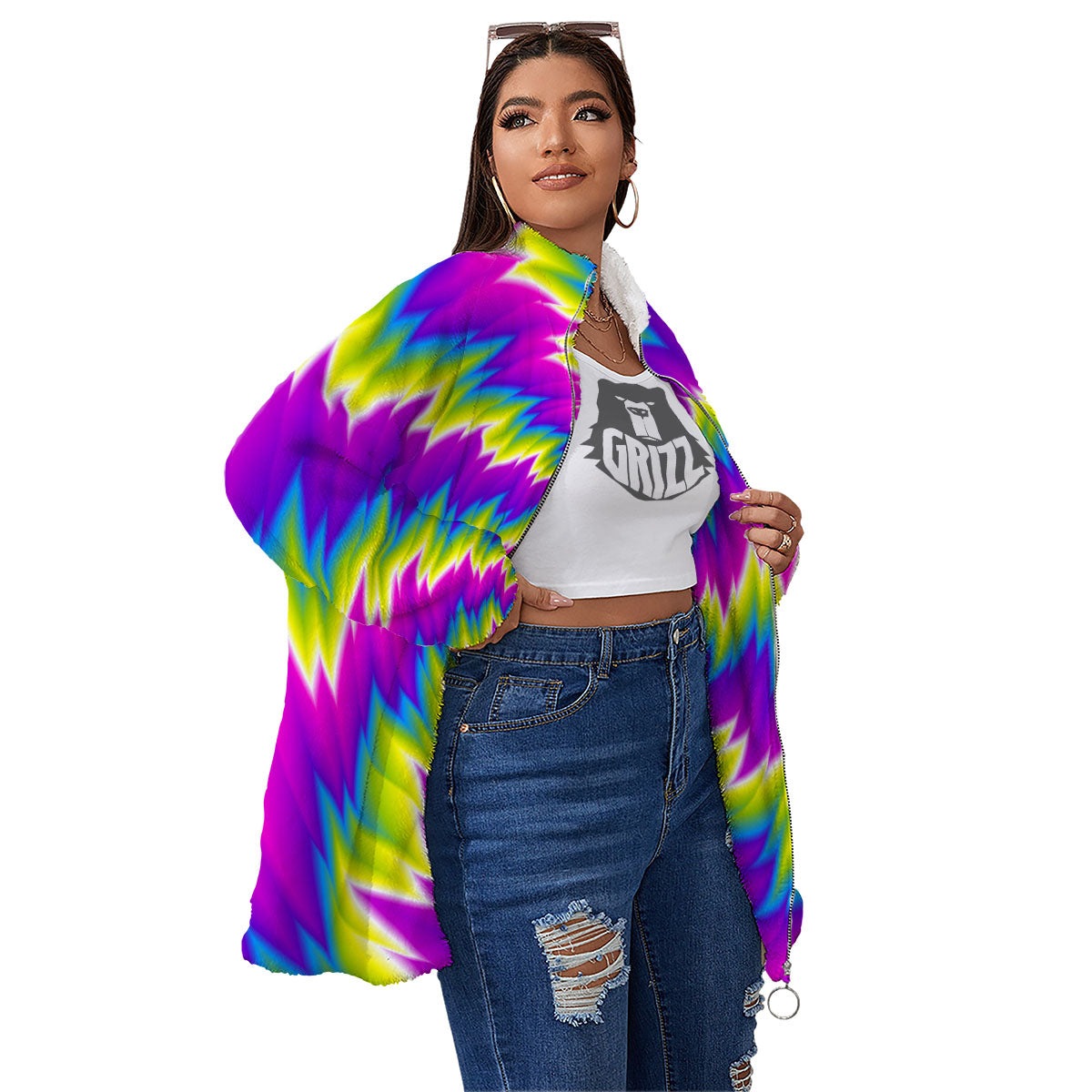 Illusion Optical Psychedelic Radiant Women's Sherpa Jacket-grizzshop