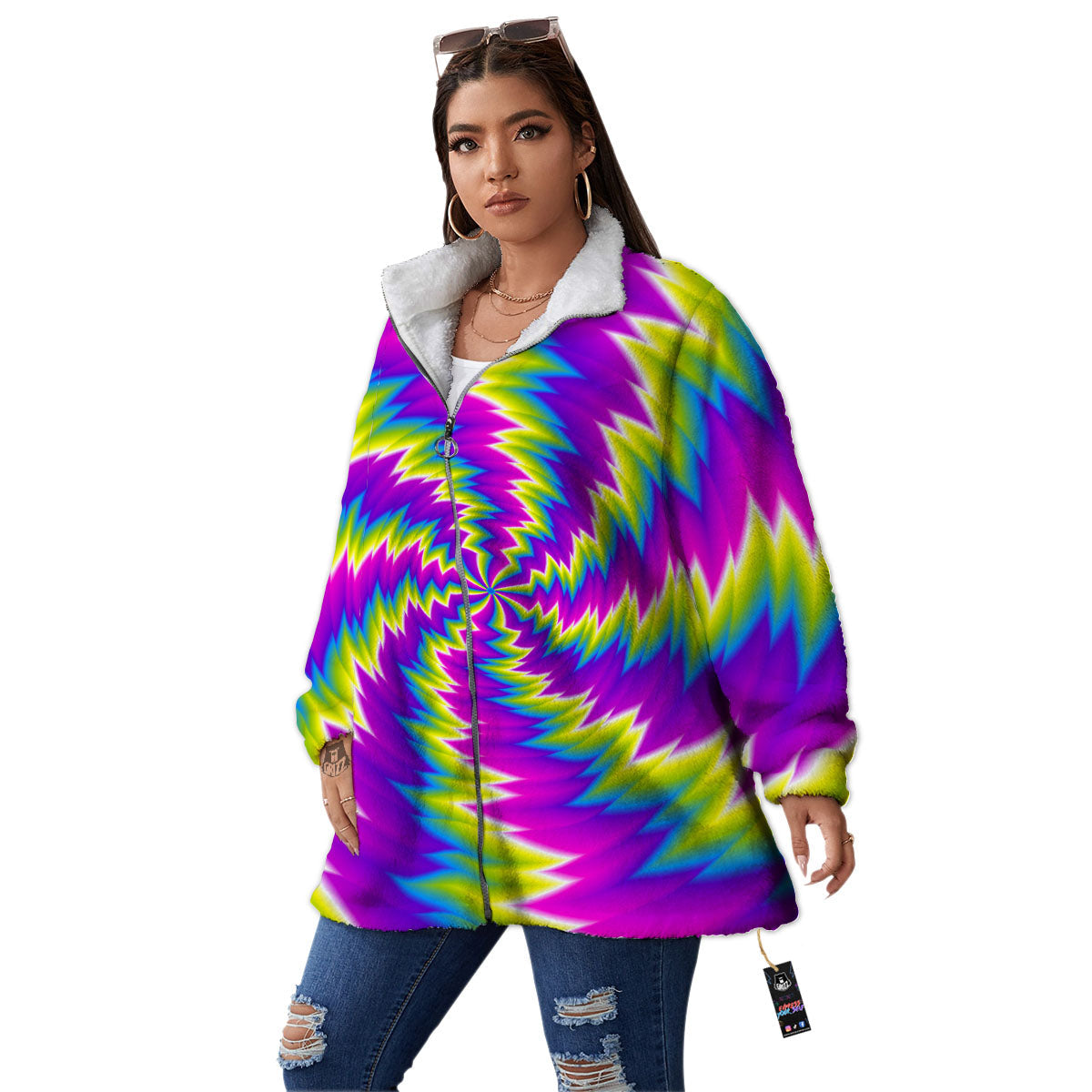Illusion Optical Psychedelic Radiant Women's Sherpa Jacket-grizzshop