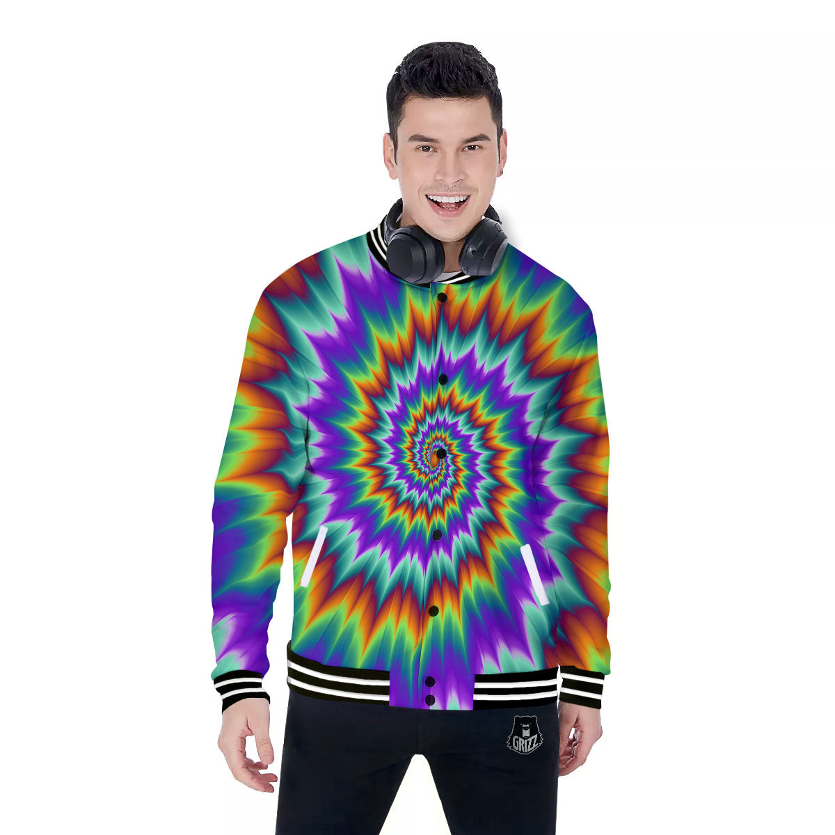 Illusion Optical Psychedelic Spiral Baseball Jacket-grizzshop