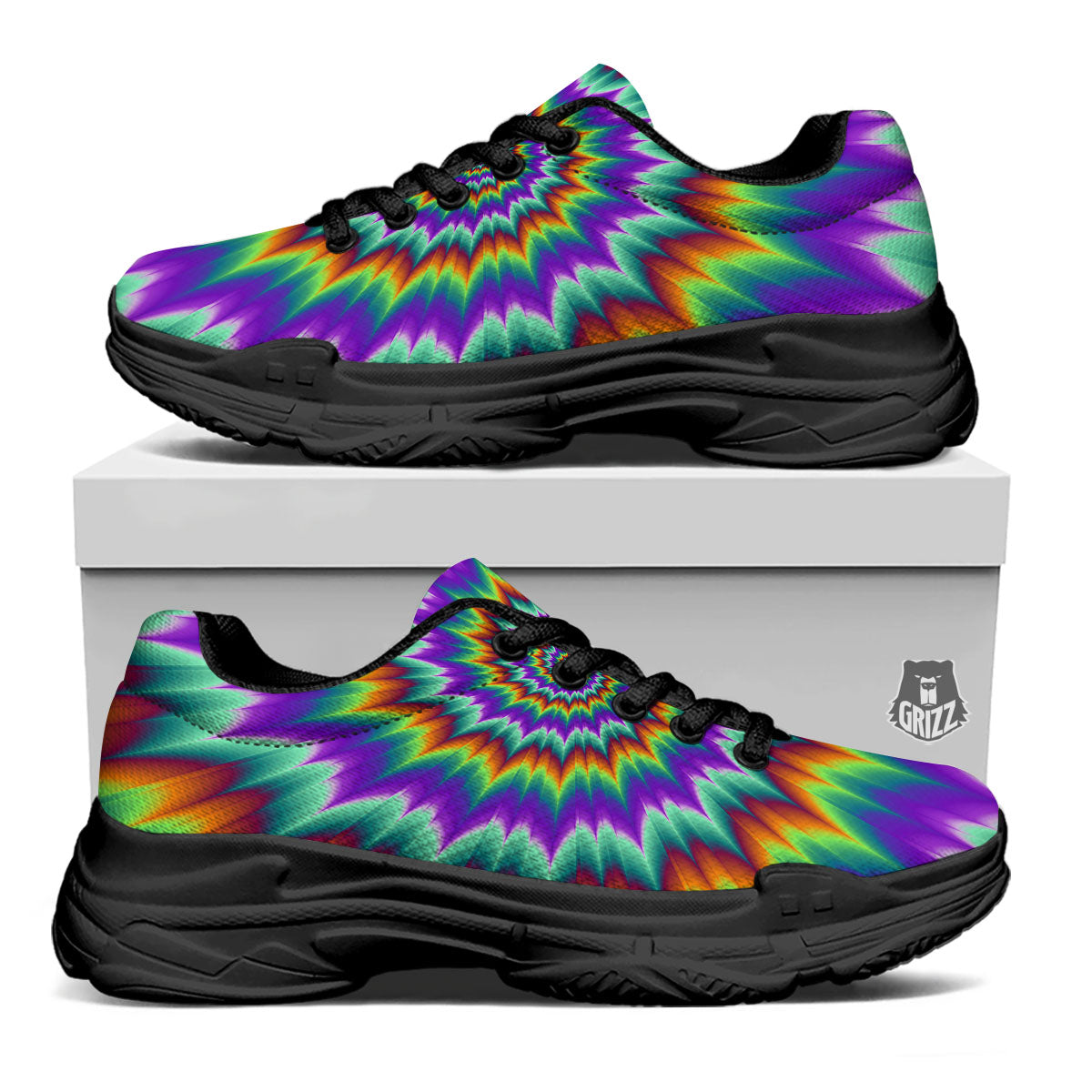 Illusion Optical Psychedelic Spiral Black Chunky Shoes-grizzshop