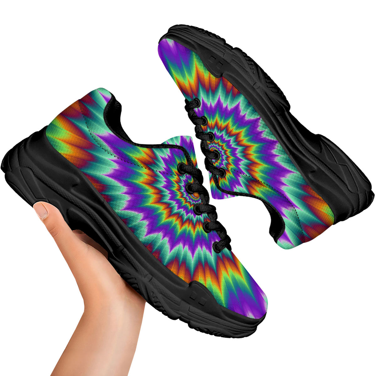 Illusion Optical Psychedelic Spiral Black Chunky Shoes-grizzshop
