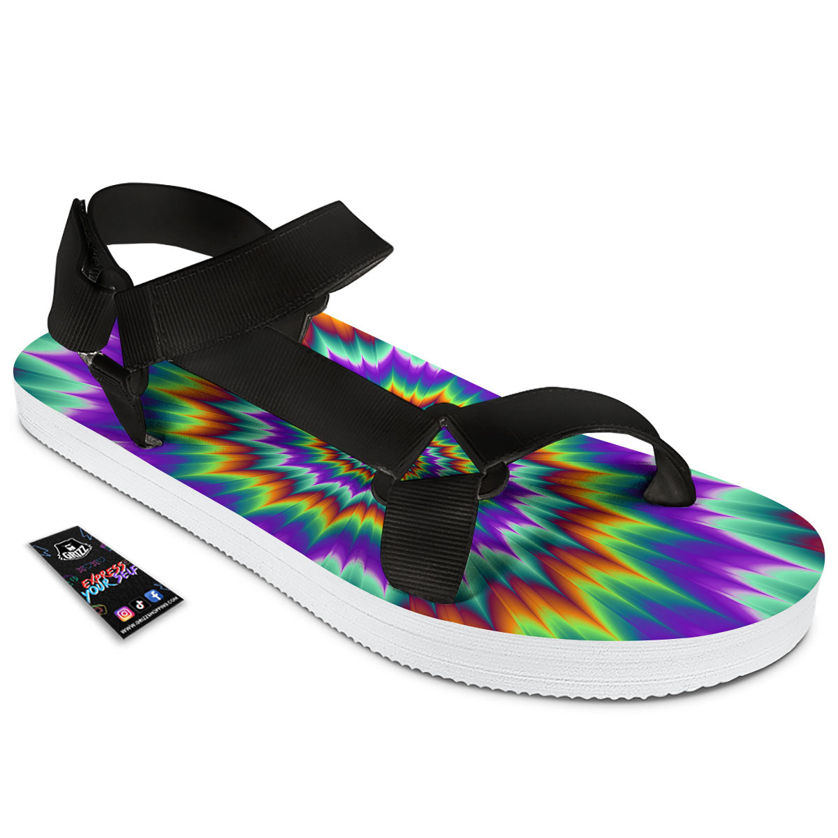 Illusion Optical Psychedelic Spiral Black Open Toe Sandals-grizzshop