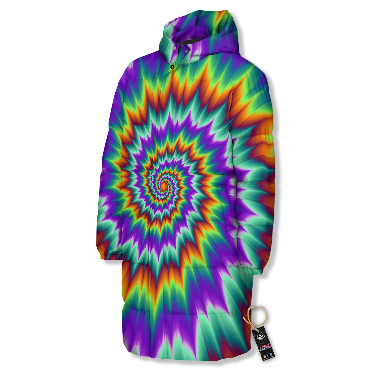 Illusion Optical Psychedelic Spiral Long Down Jacket-grizzshop