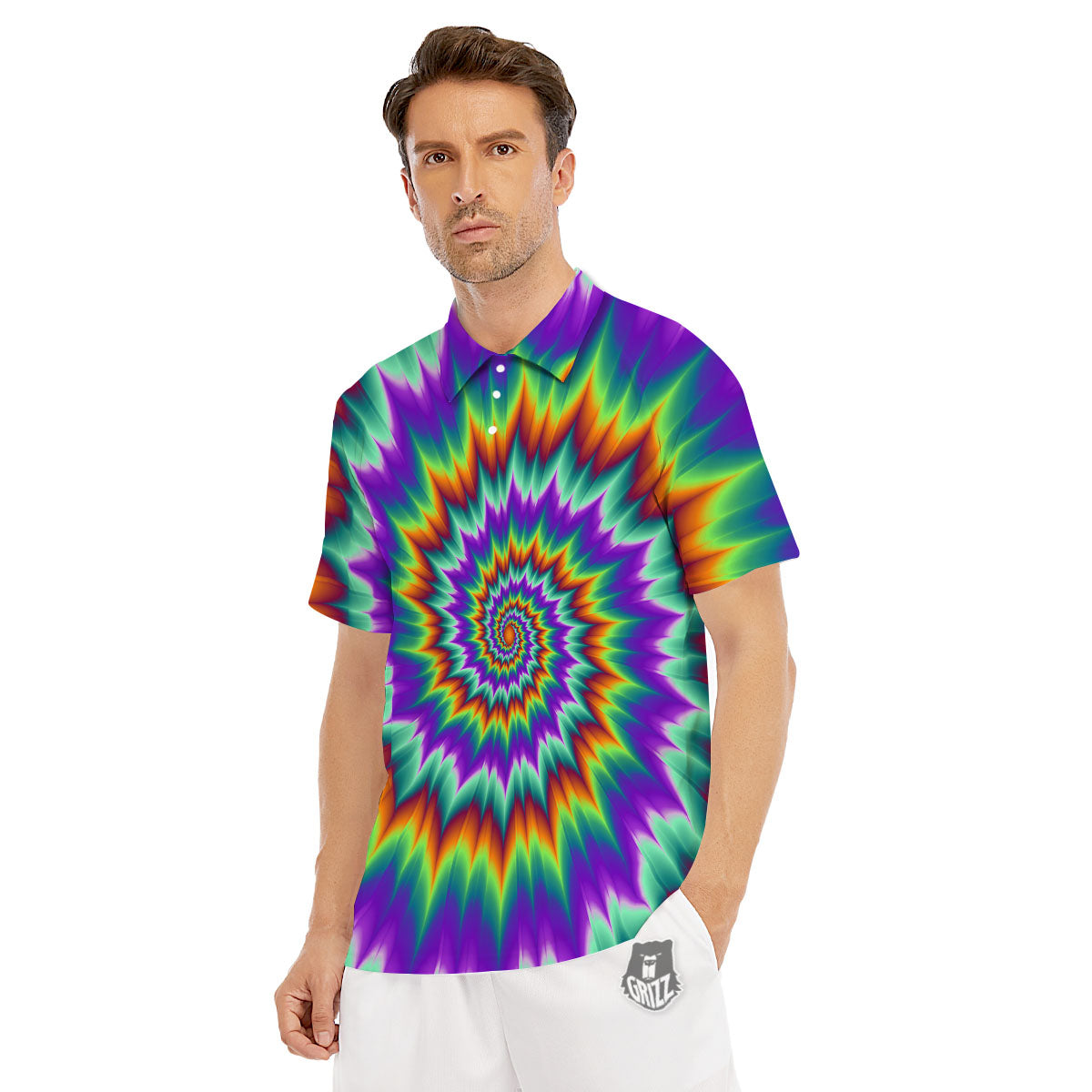 Illusion Optical Psychedelic Spiral Men's Golf Shirts-grizzshop