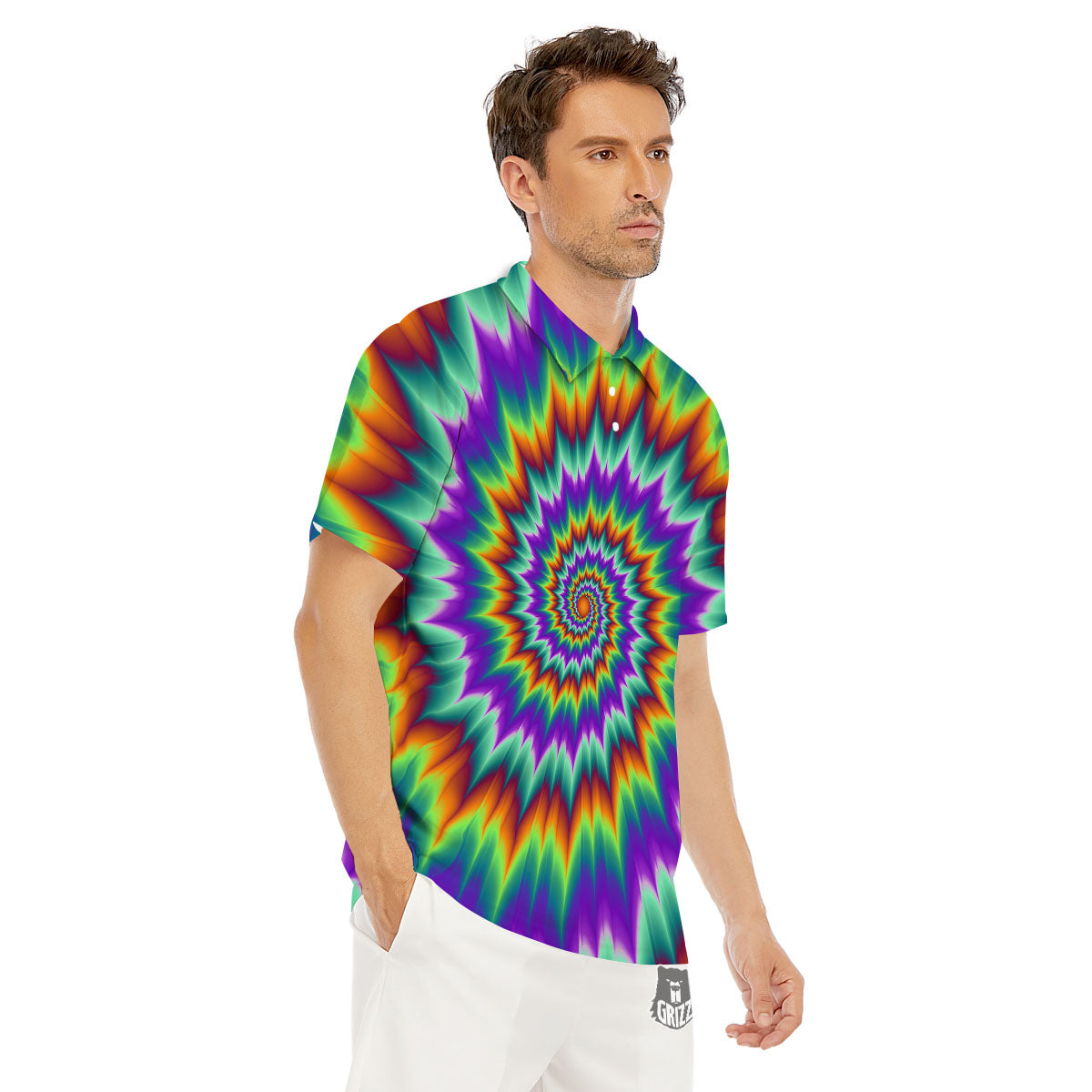 Illusion Optical Psychedelic Spiral Men's Golf Shirts-grizzshop