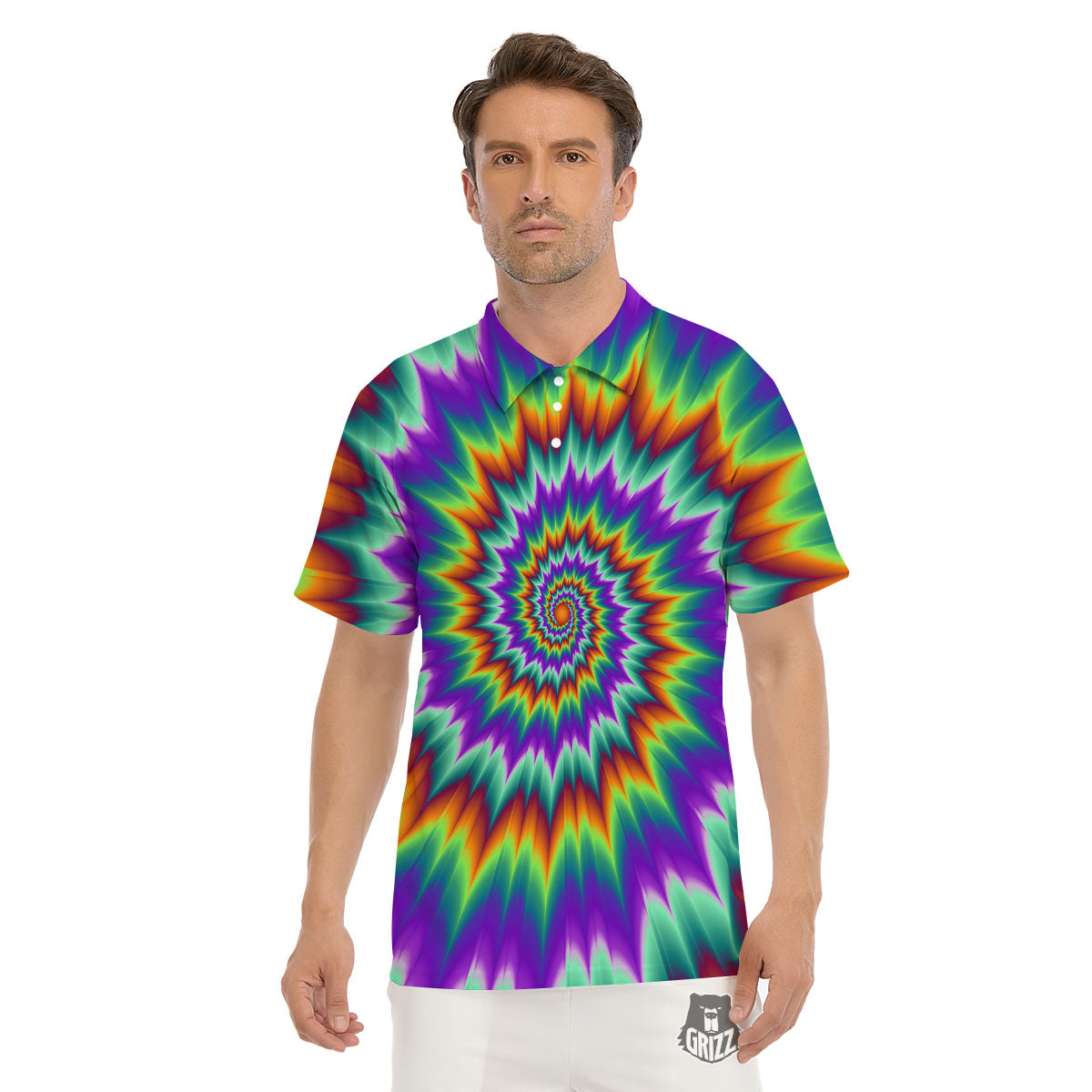Illusion Optical Psychedelic Spiral Men's Golf Shirts-grizzshop