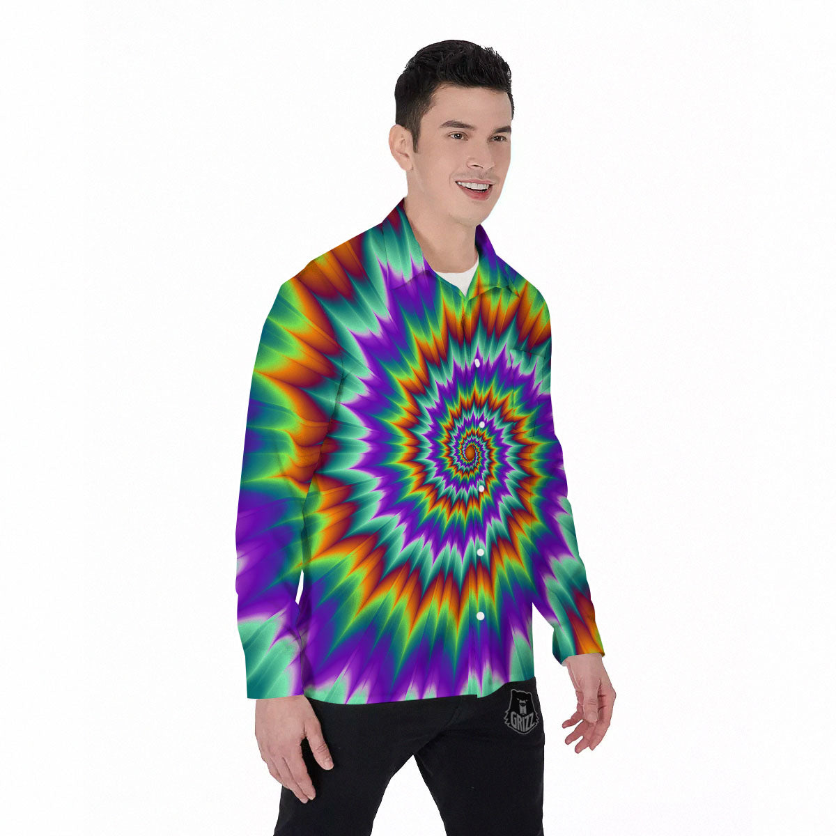 Illusion Optical Psychedelic Spiral Men's Long Sleeve Shirts-grizzshop
