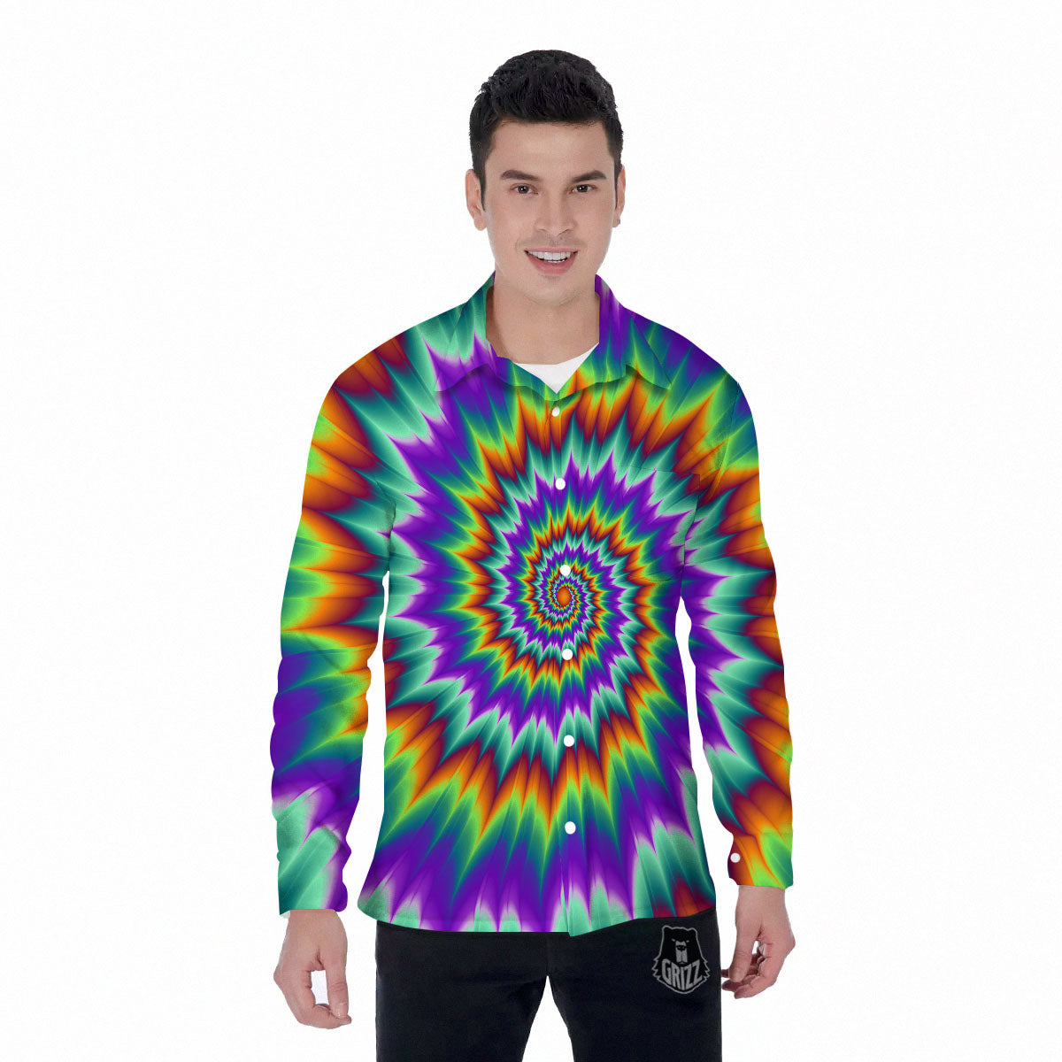 Illusion Optical Psychedelic Spiral Men's Long Sleeve Shirts-grizzshop