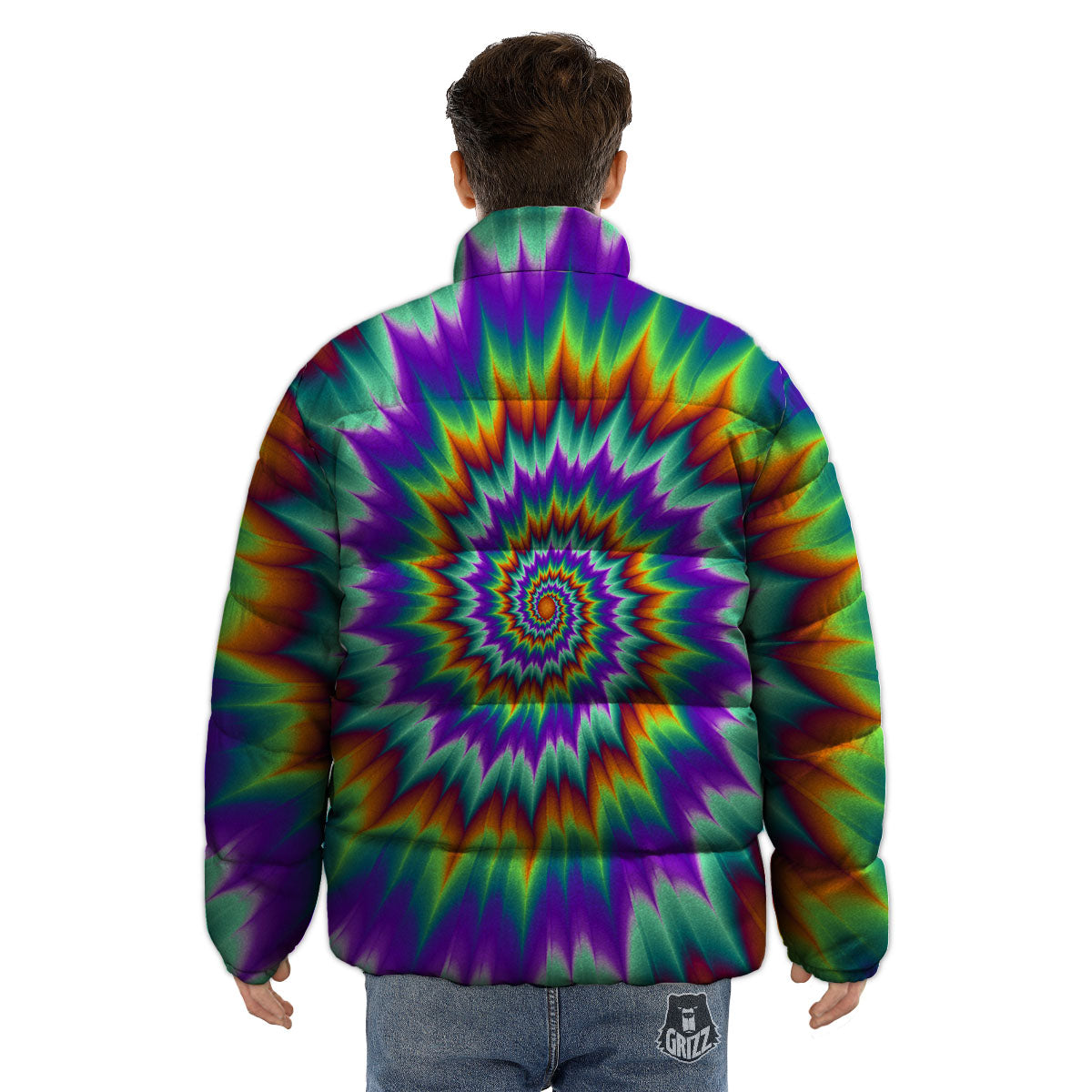 Illusion Optical Psychedelic Spiral Puffer Jacket-grizzshop