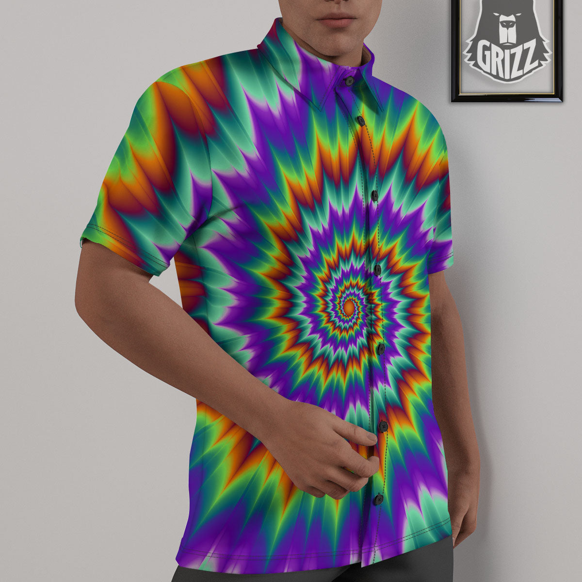 Illusion Optical Psychedelic Spiral Untucked Shirts-grizzshop