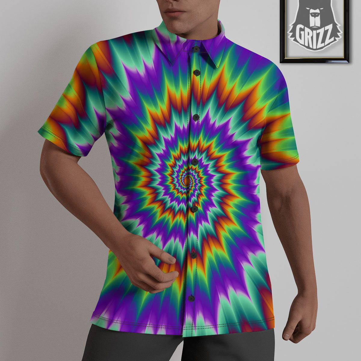 Illusion Optical Psychedelic Spiral Untucked Shirts-grizzshop