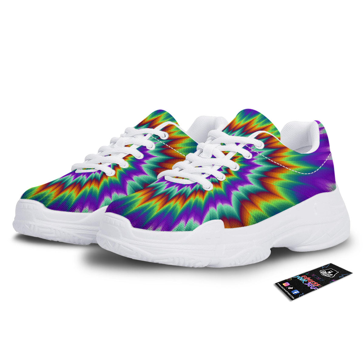 Illusion Optical Psychedelic Spiral White Chunky Shoes-grizzshop