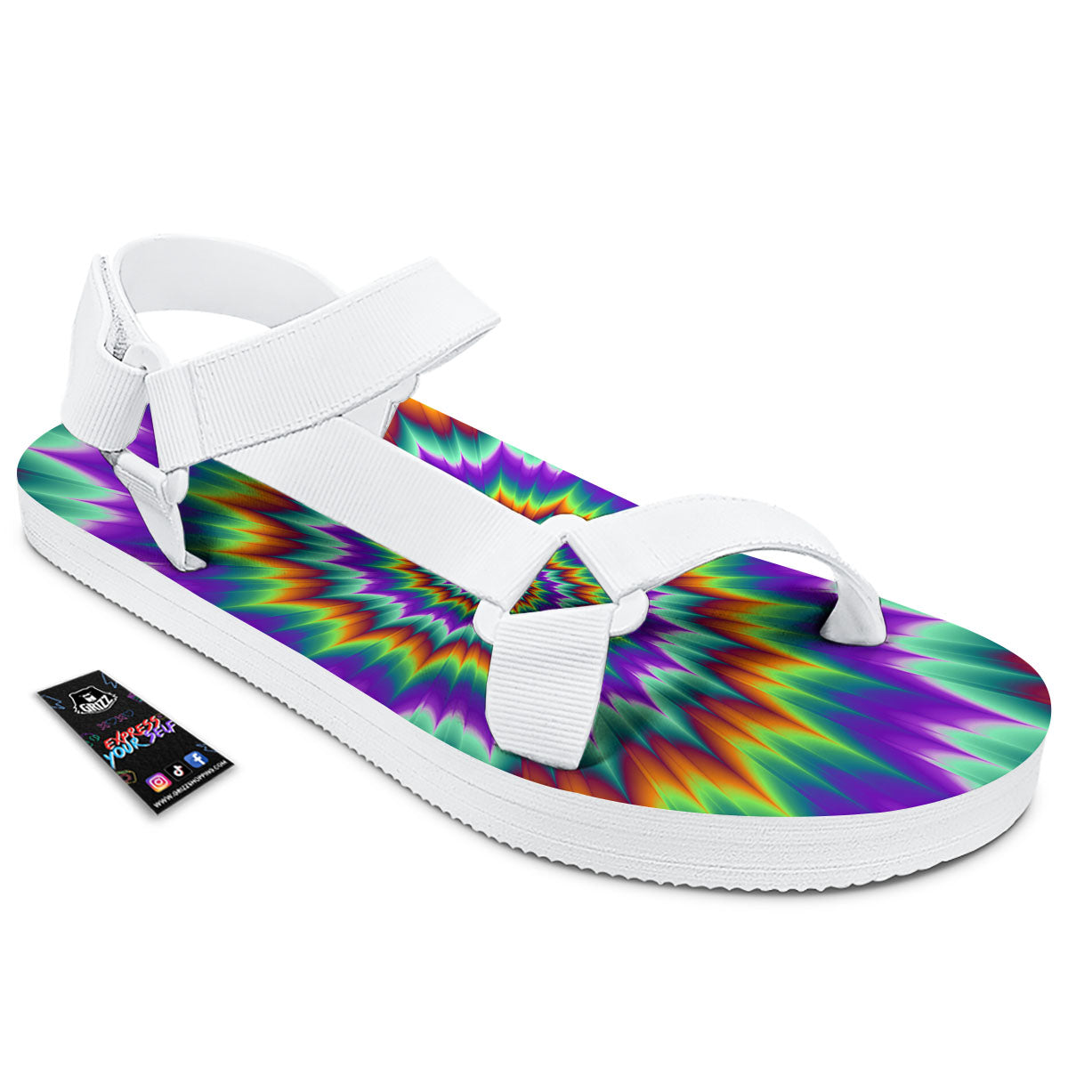 Illusion Optical Psychedelic Spiral White Open Toe Sandals-grizzshop