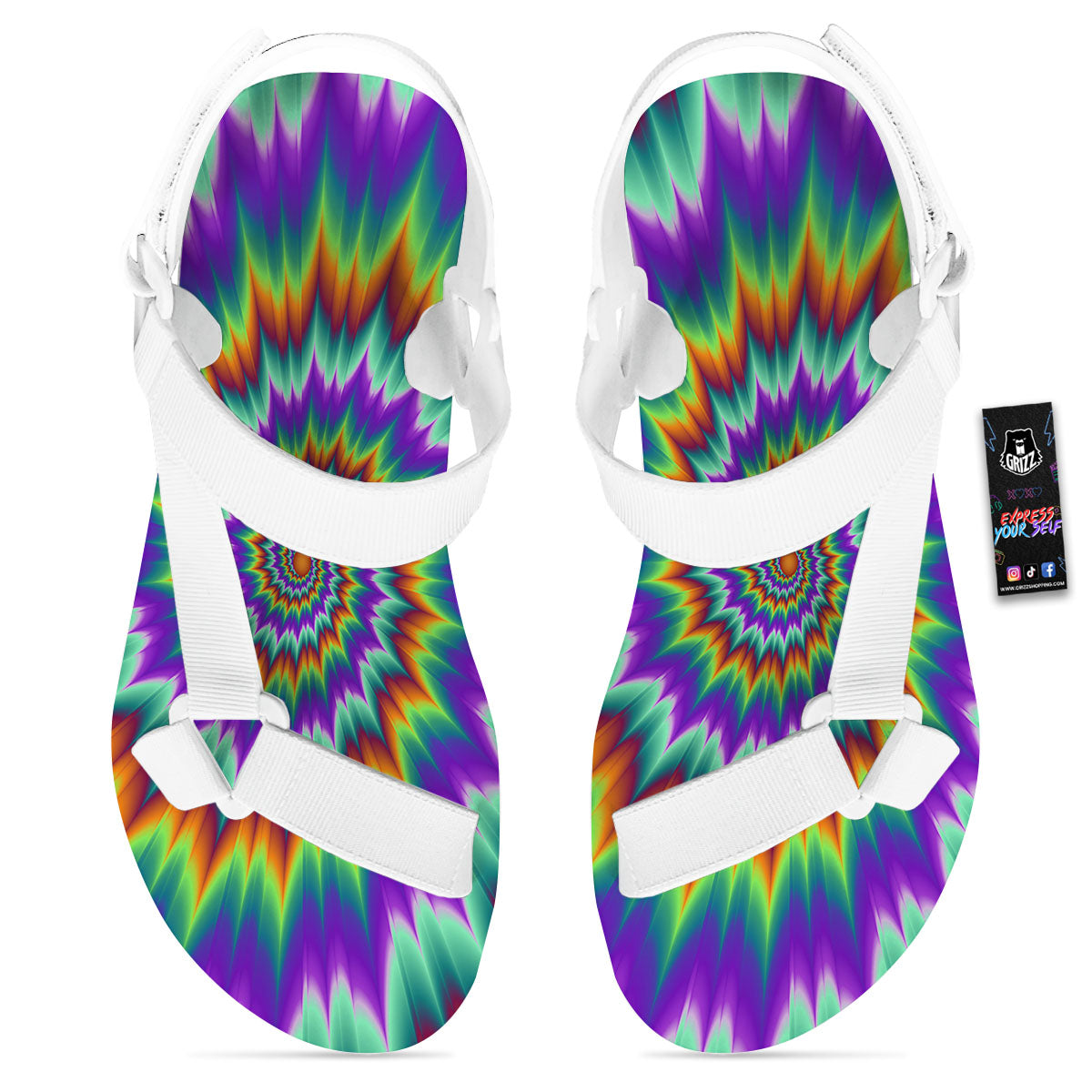 Illusion Optical Psychedelic Spiral White Open Toe Sandals-grizzshop