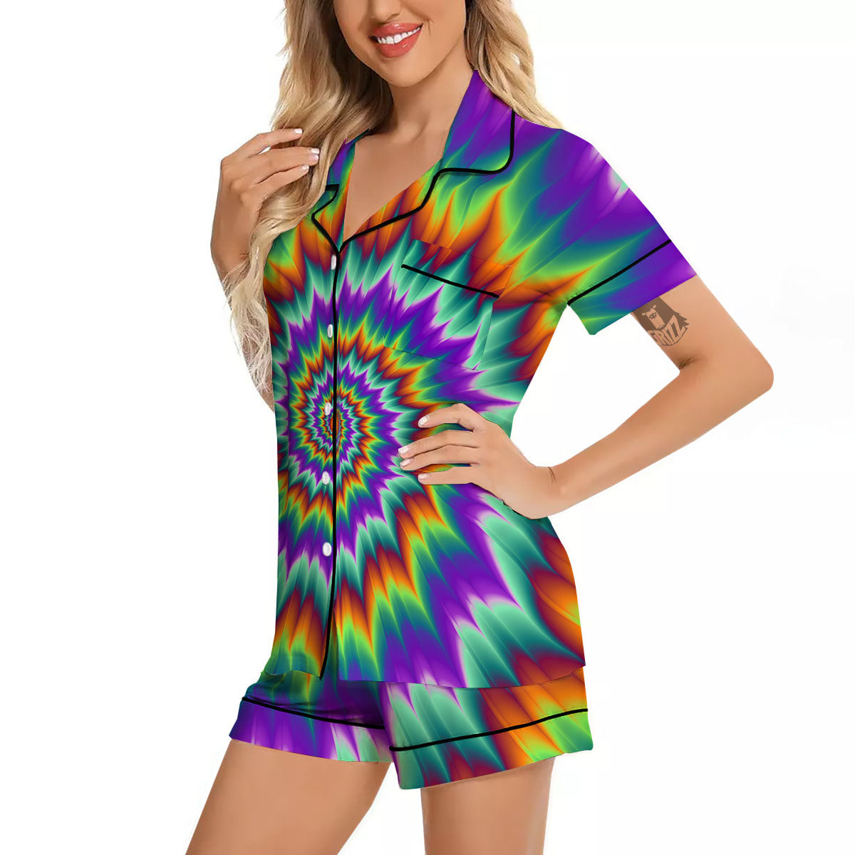 Illusion Optical Psychedelic Spiral Women Silk Pajamas-grizzshop