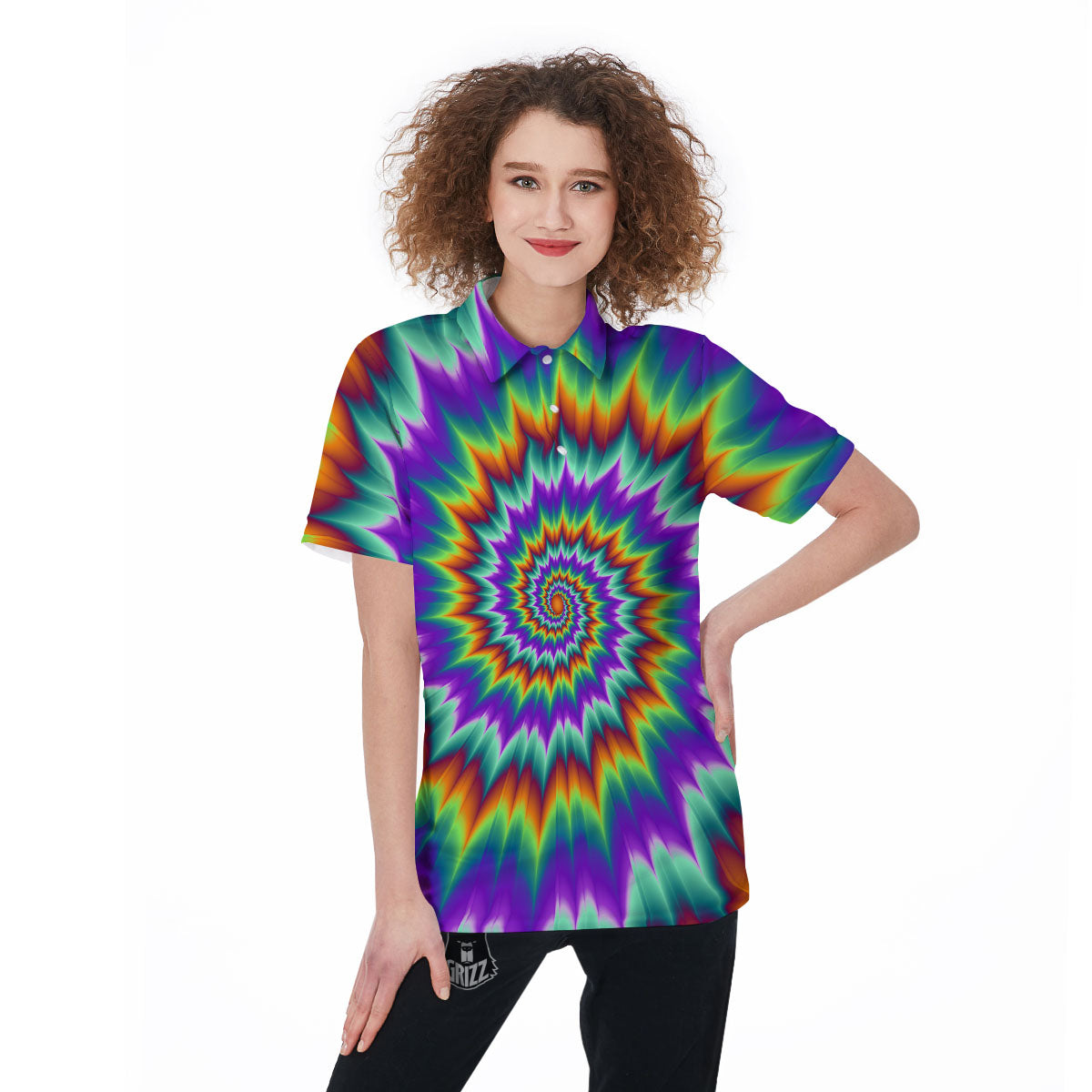 Illusion Optical Psychedelic Spiral Women's Golf Shirts-grizzshop
