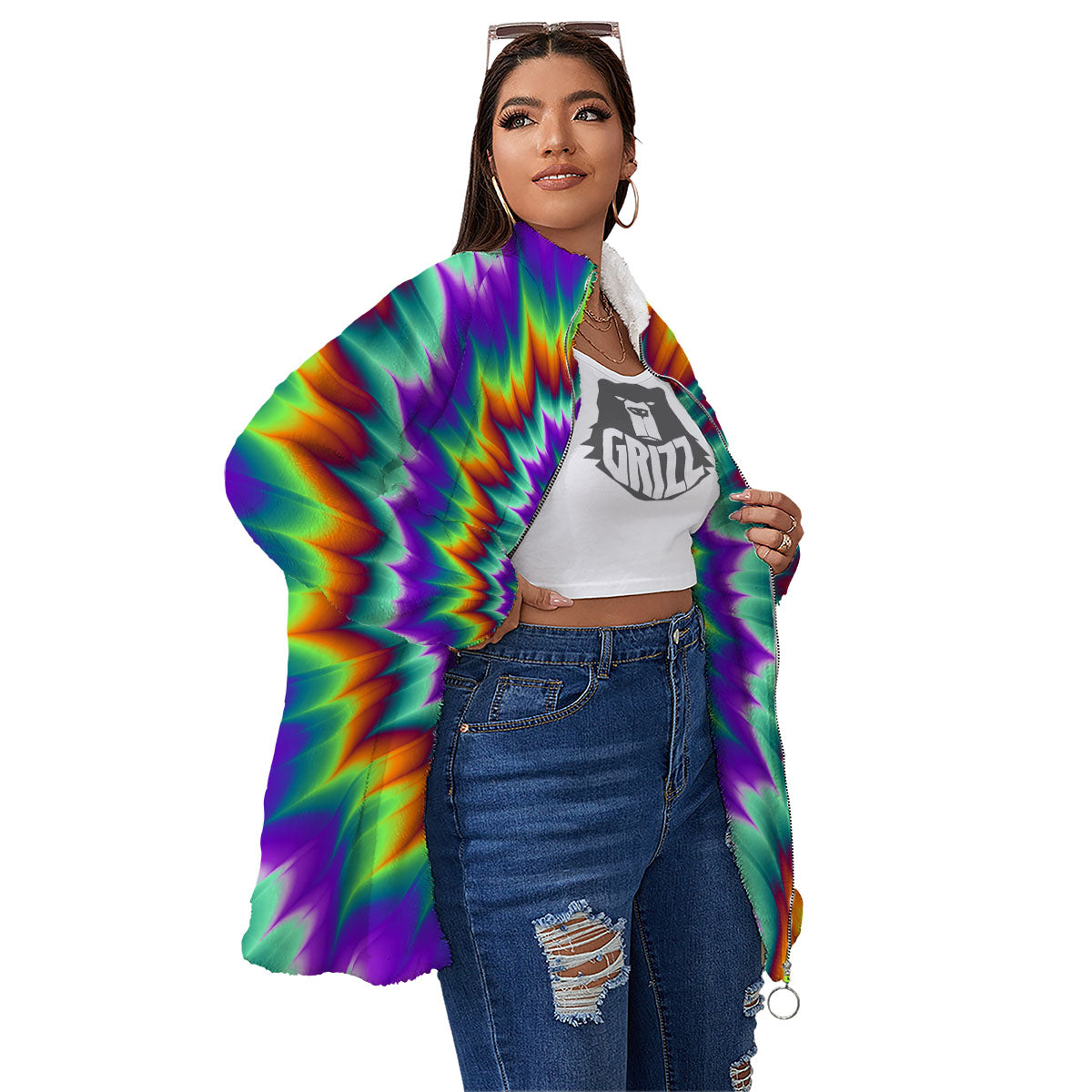 Illusion Optical Psychedelic Spiral Women's Sherpa Jacket-grizzshop