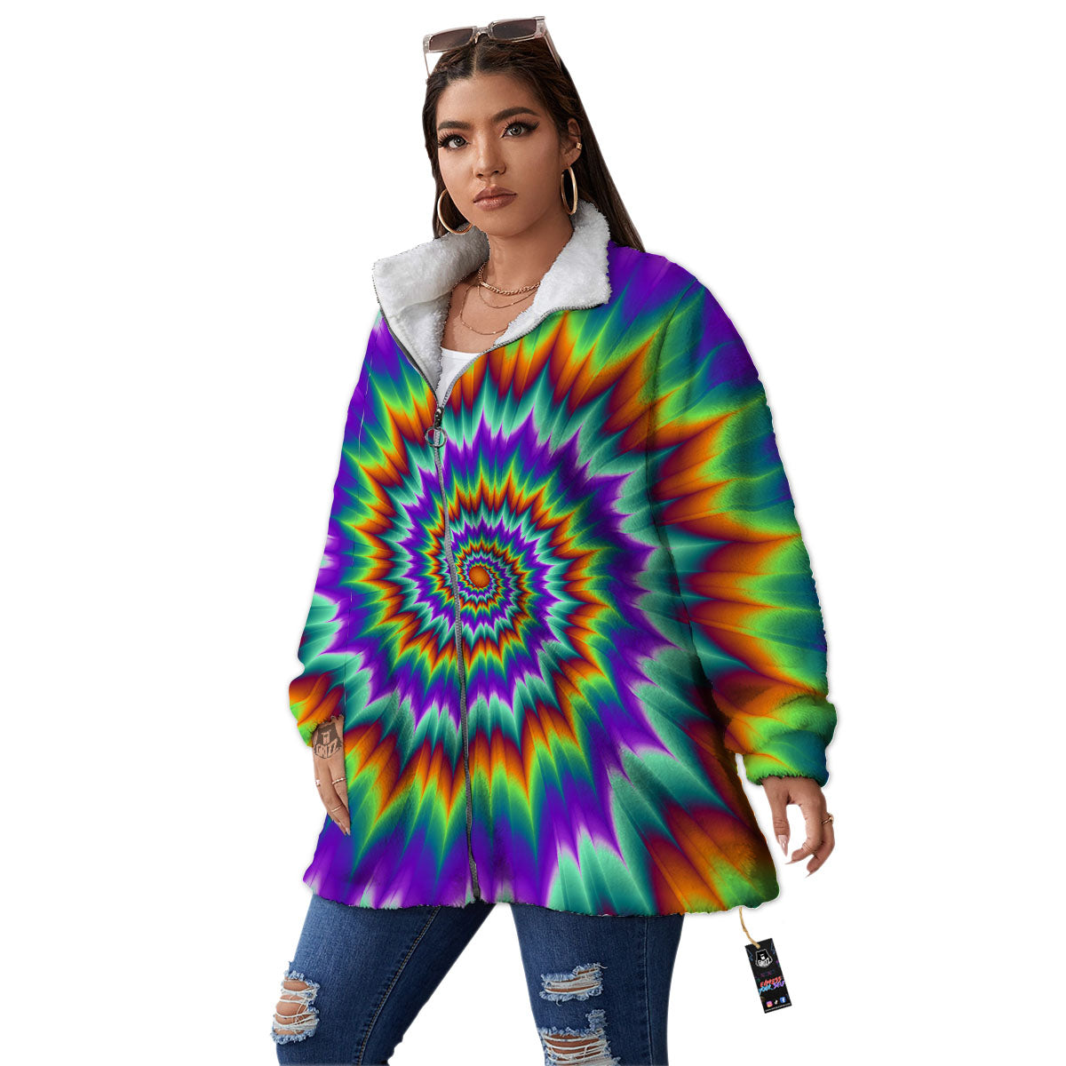 Illusion Optical Psychedelic Spiral Women's Sherpa Jacket-grizzshop