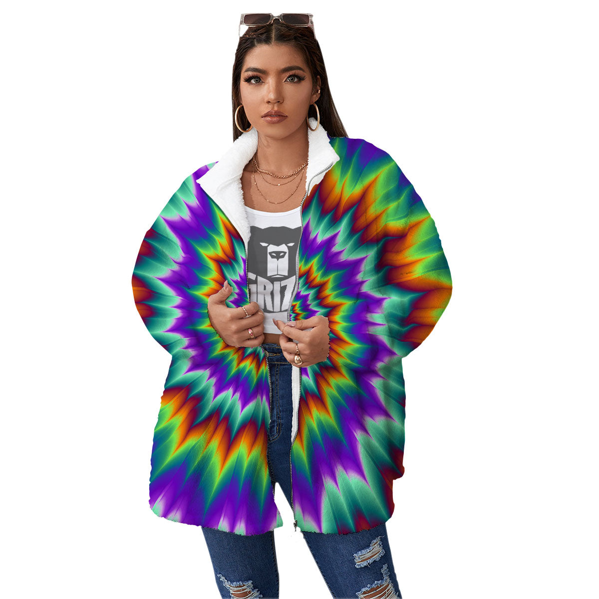 Illusion Optical Psychedelic Spiral Women's Sherpa Jacket-grizzshop