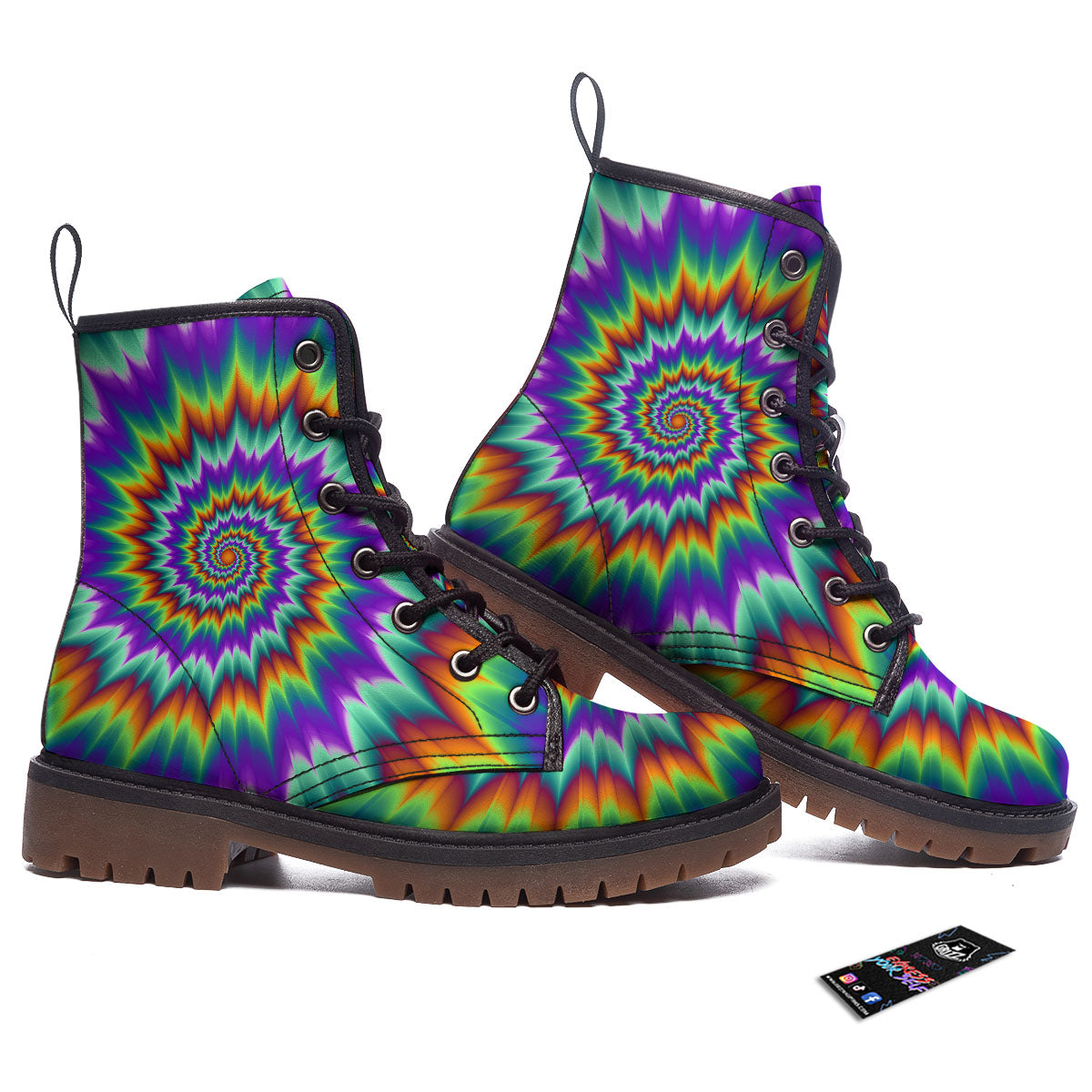 Illusion Optical Psychedelic Spiral Work Boots-grizzshop