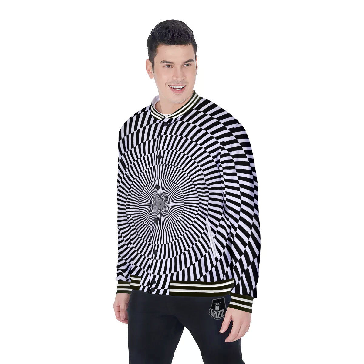 Illusion Optical Psychedelic Web Baseball Jacket-grizzshop
