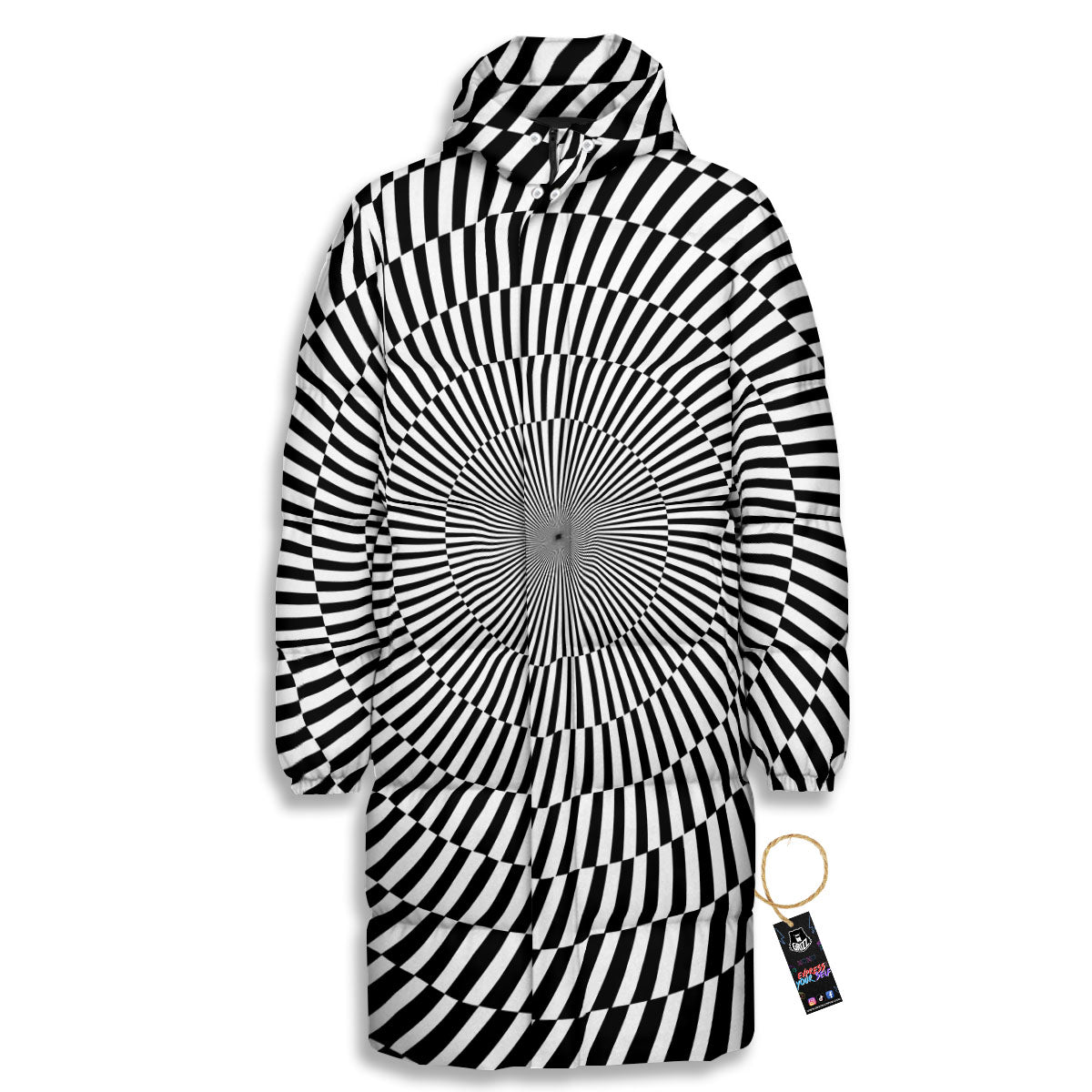 Illusion Optical Psychedelic Web Long Down Jacket-grizzshop