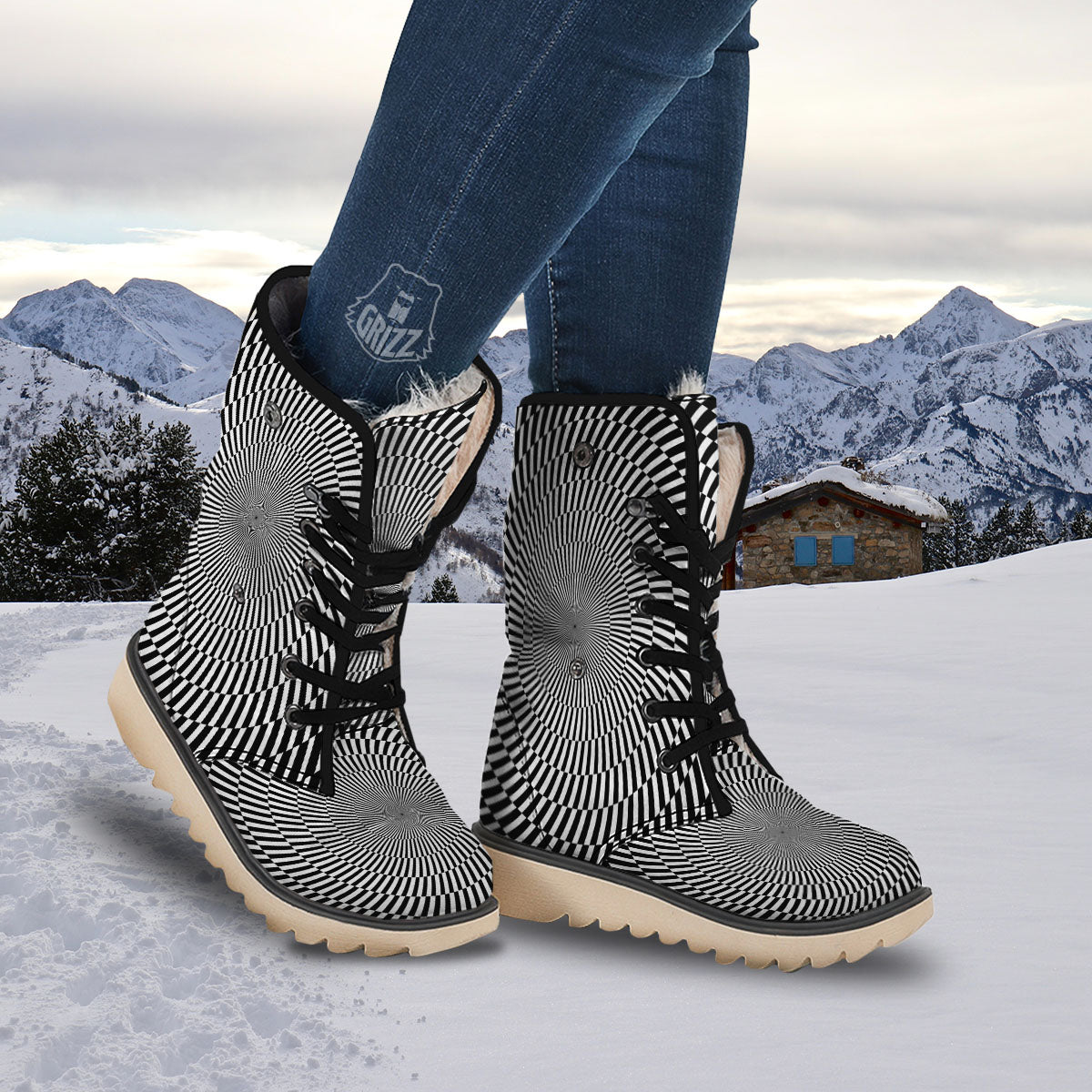 Illusion Optical Psychedelic Web Snow Boots-grizzshop